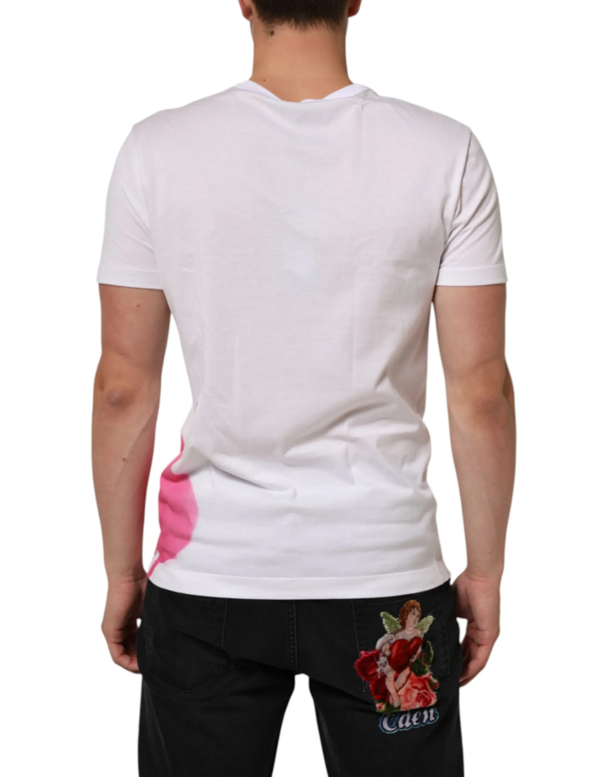 Dolce & Gabbana White Graphic Print Cotton Crew Neck T-shirt sold by Siebentaschen product image thumbnail 4