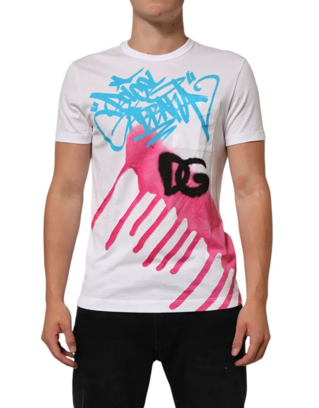 Dolce & Gabbana White Graphic Print Cotton Crew Neck T-shirt sold by Siebentaschen