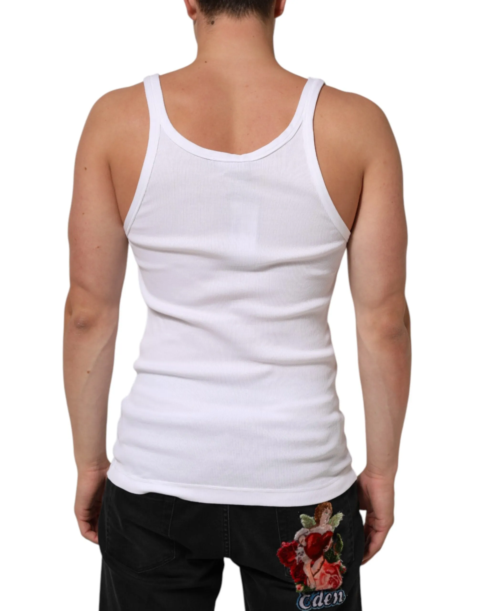 Dolce & Gabbana White Sleeveless Round Neck Tank Top T-shirt sold by Siebentaschen product image thumbnail 4
