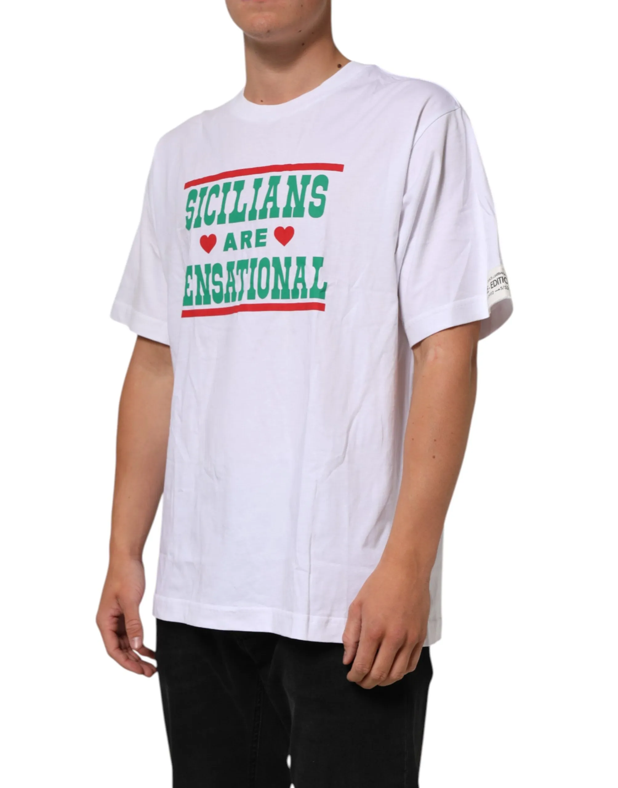 Dolce & Gabbana White Graphic Print Cotton Crew Neck T-shirt sold by Siebentaschen product image thumbnail 3