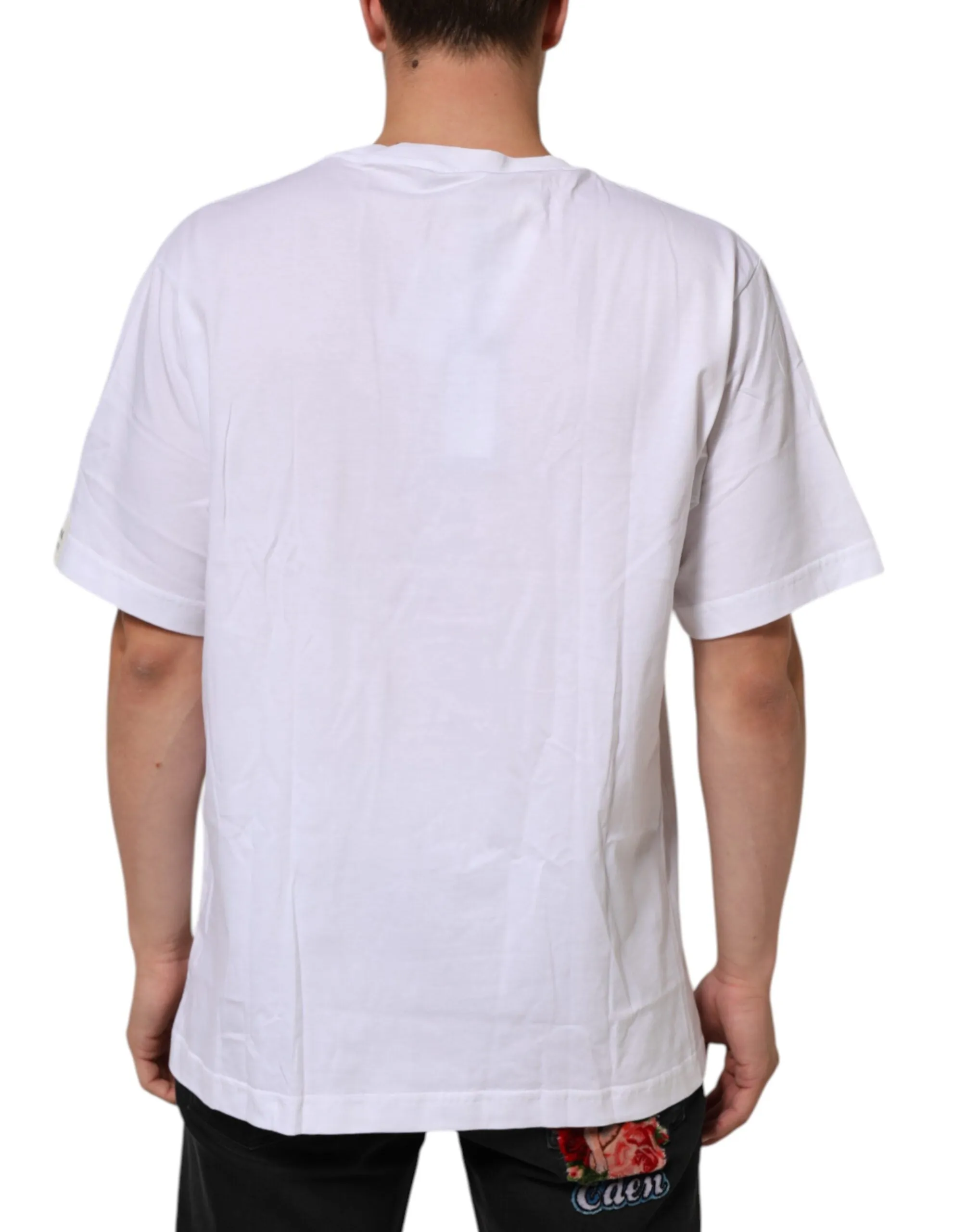 Dolce & Gabbana White Graphic Print Cotton Crew Neck T-shirt sold by Siebentaschen product image thumbnail 4