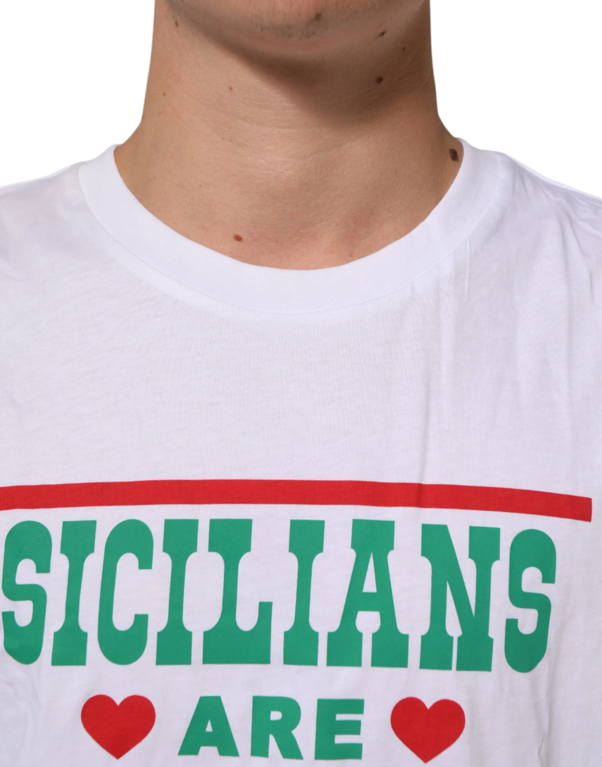 Dolce & Gabbana White Graphic Print Cotton Crew Neck T-shirt sold by Siebentaschen product image thumbnail 5
