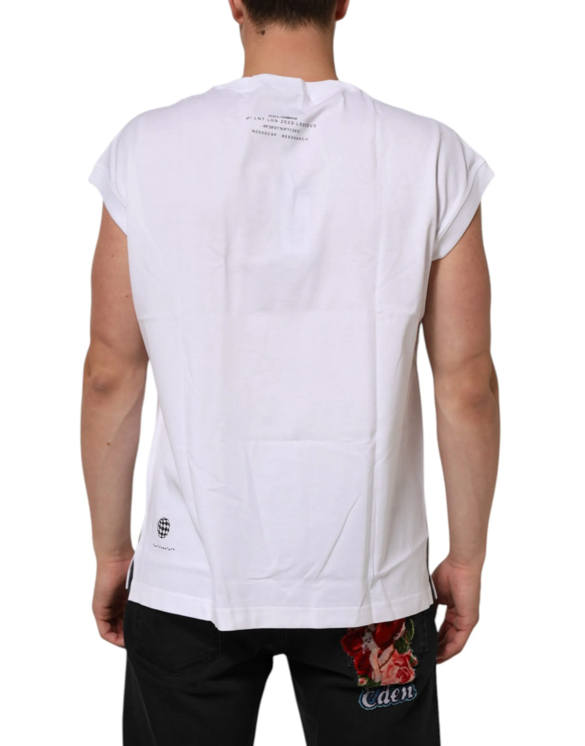 Dolce & Gabbana White Cotton Sleeveless Printed Tank T-shirt sold by Siebentaschen product image thumbnail 4