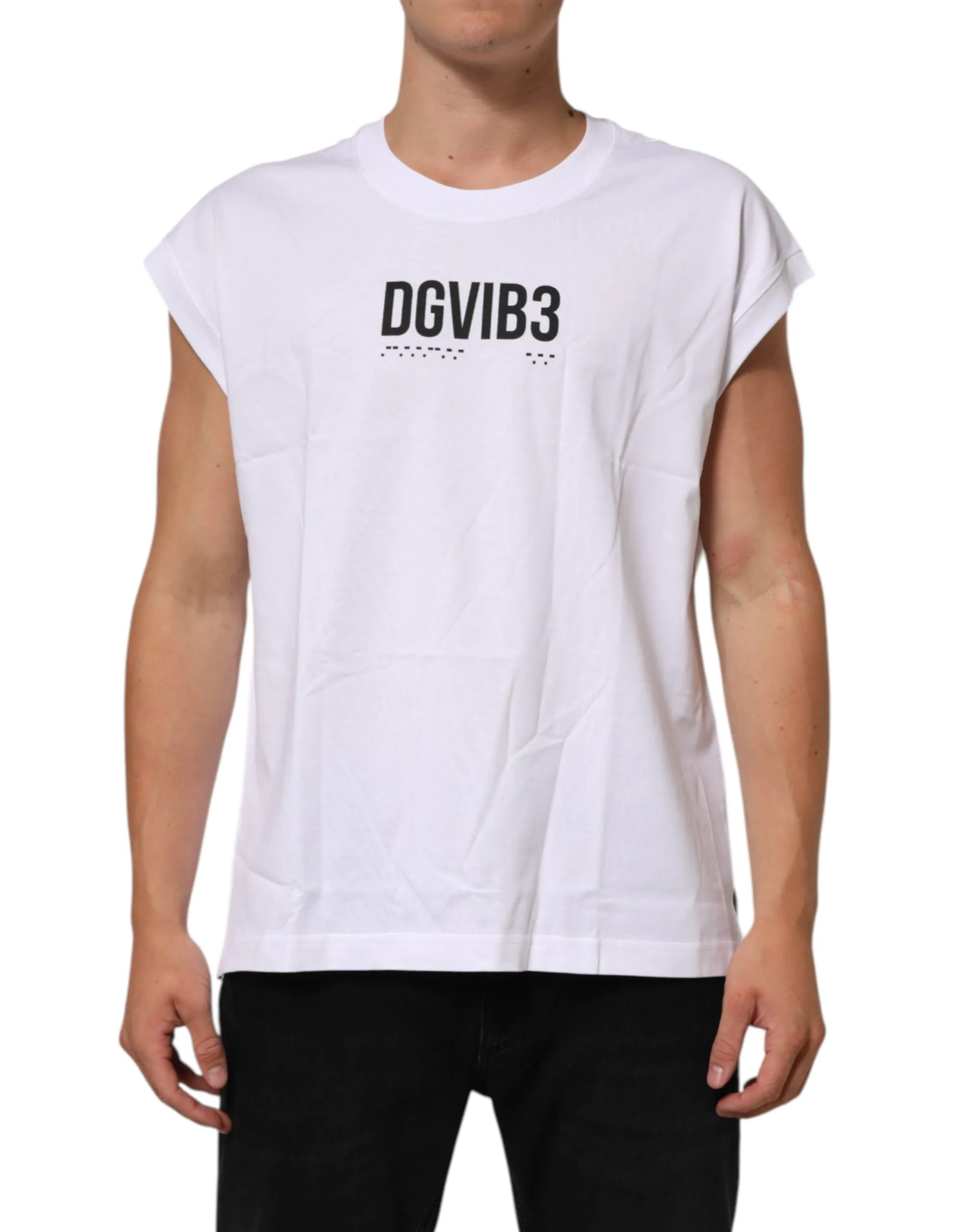 Dolce & Gabbana White Cotton Sleeveless Printed Tank T-shirt sold by Siebentaschen product image thumbnail 2