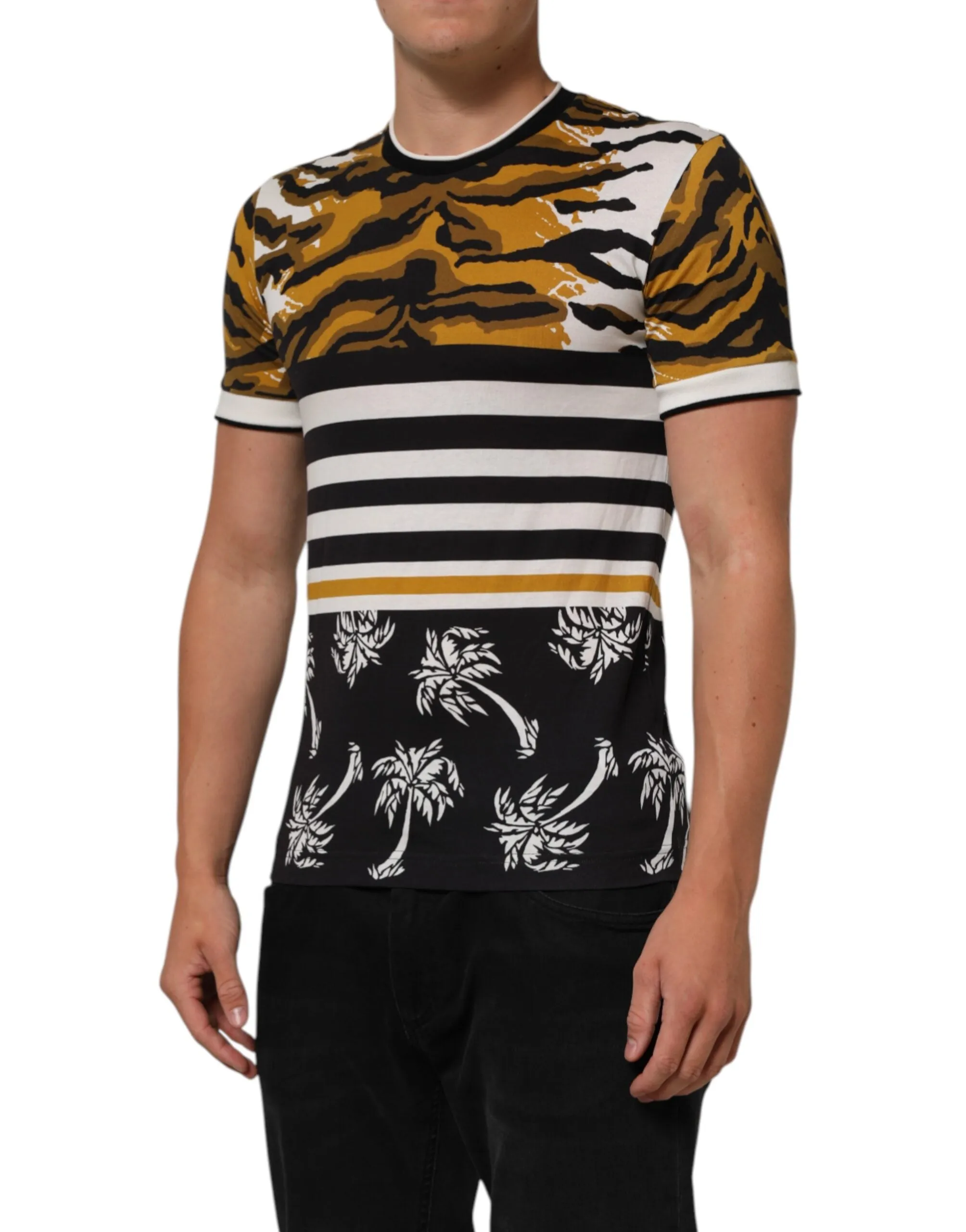 Dolce & Gabbana Multicolor Leopard Palm Leaf Men Crew Neck T-shirt sold by Siebentaschen product image thumbnail 3