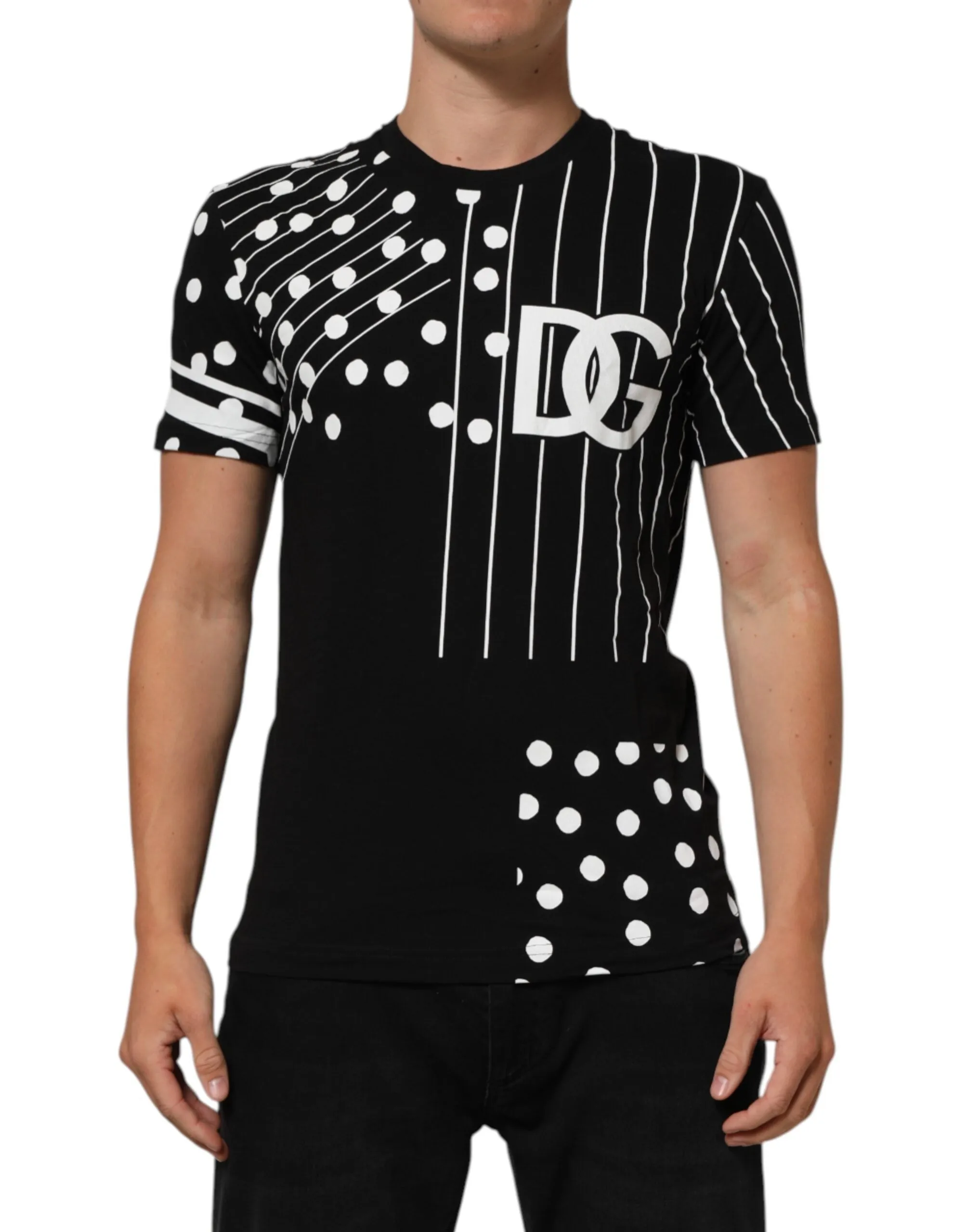 Dolce & Gabbana Black Cotton Polka Dots Round Neck T-shirt sold by Siebentaschen product image thumbnail 2