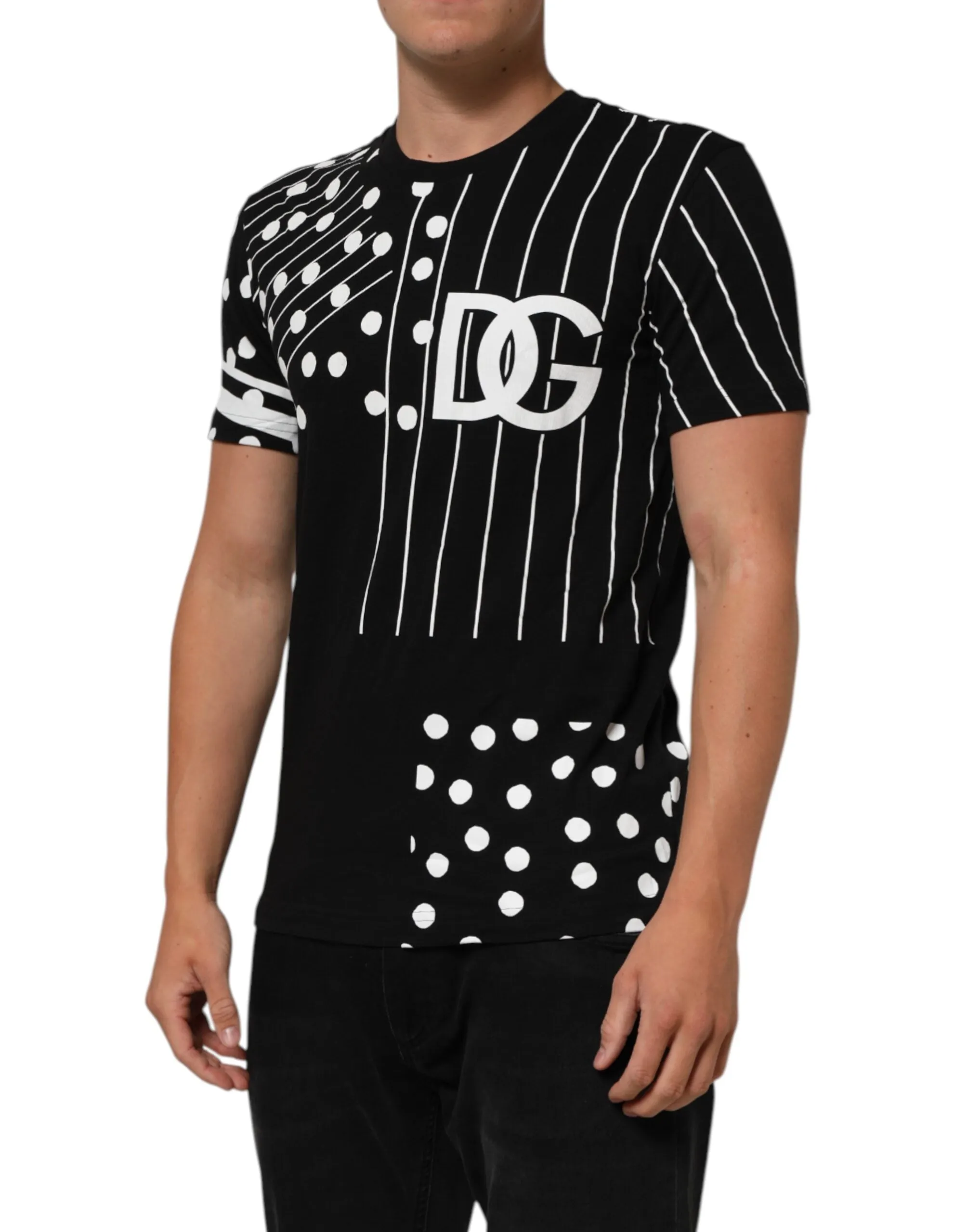 Dolce & Gabbana Black Cotton Polka Dots Round Neck T-shirt sold by Siebentaschen product image thumbnail 3