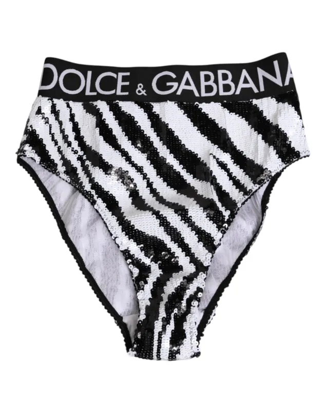 Dolce & Gabbana Black White Stripes High Waist Panty Underwear sold by Siebentaschen