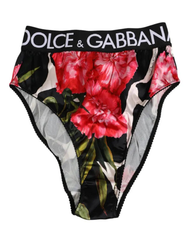 Dolce & Gabbana Black Floral Print High Waist Panty Underwear sold by Siebentaschen