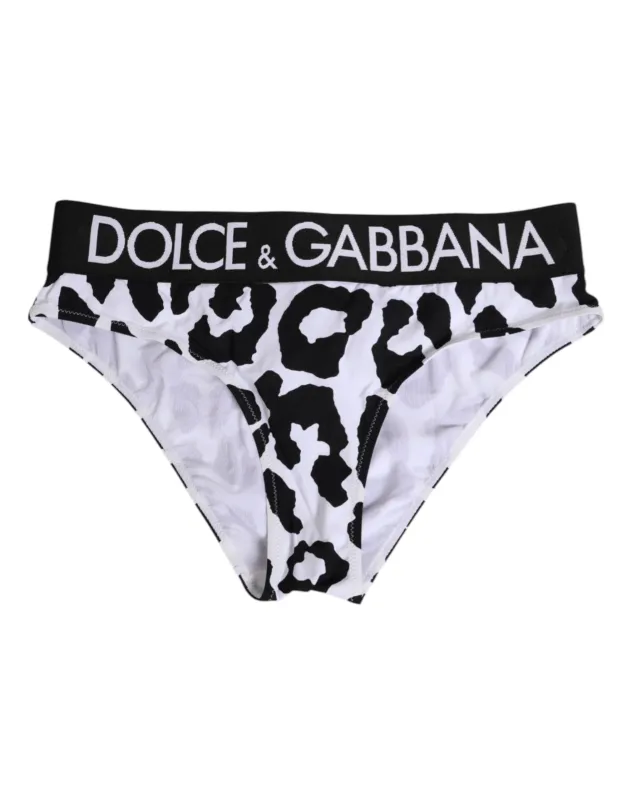 Dolce & Gabbana White Leopard Nylon High Waist Panty Underwear sold by Siebentaschen