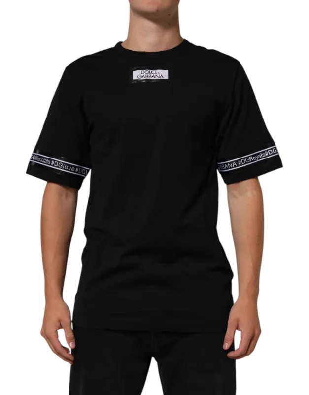 Dolce & Gabbana Black DGRoyals Cotton Men Crew Neck IT T-shirt sold by Siebentaschen