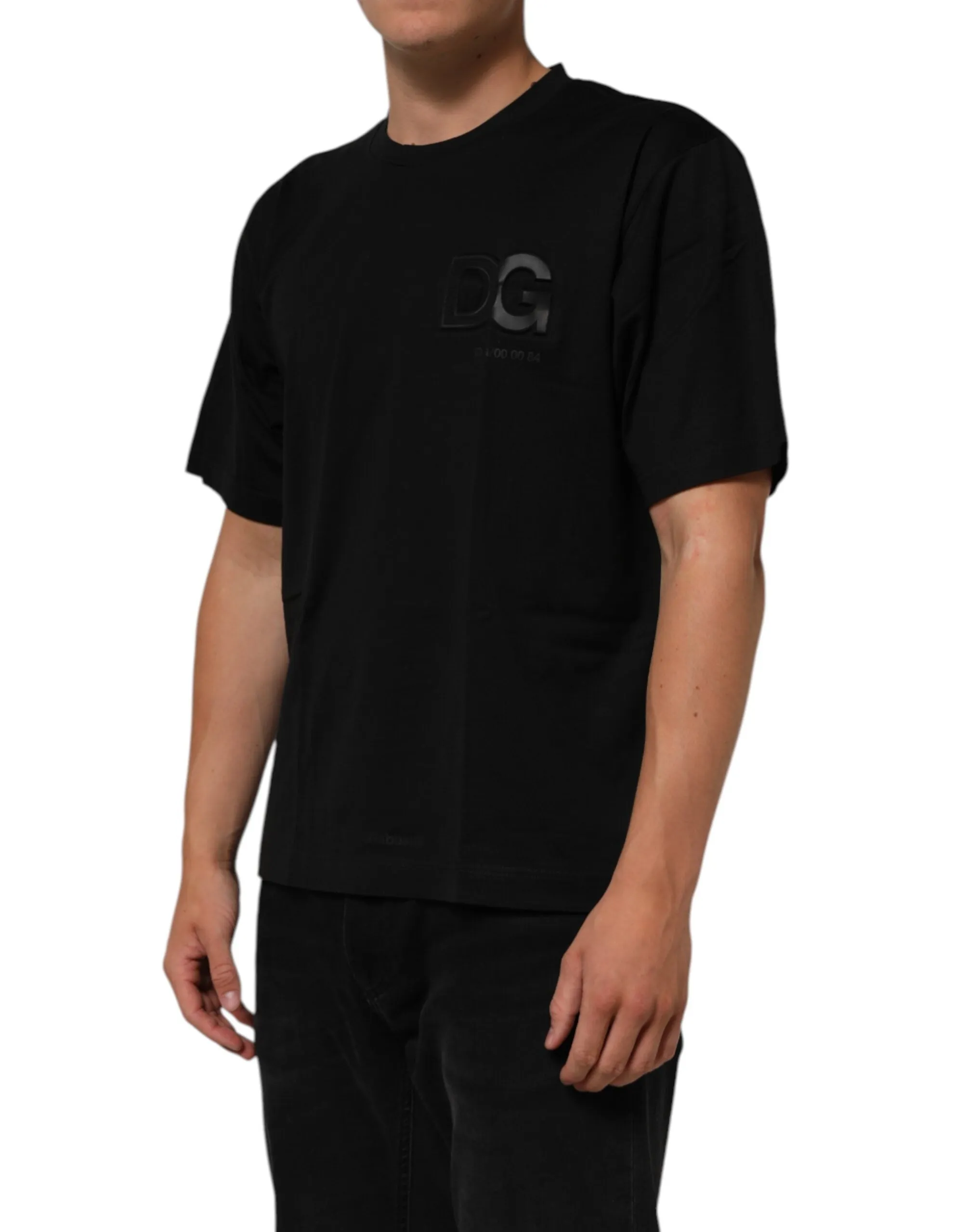 Dolce & Gabbana Black Logo Patch Cotton Men Crew Neck T-shirt sold by Siebentaschen product image thumbnail 3