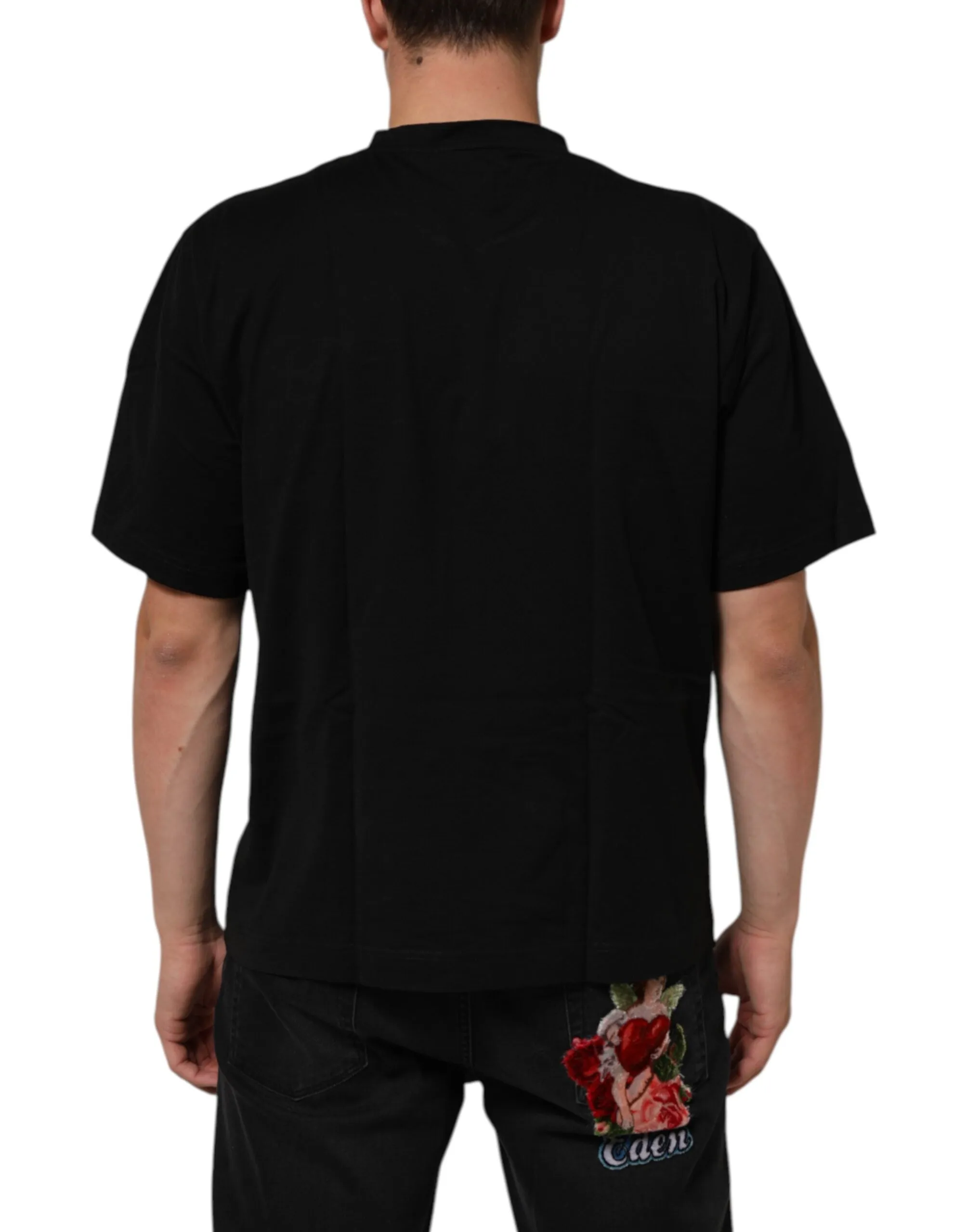 Dolce & Gabbana Black Logo Patch Cotton Men Crew Neck T-shirt sold by Siebentaschen product image thumbnail 4