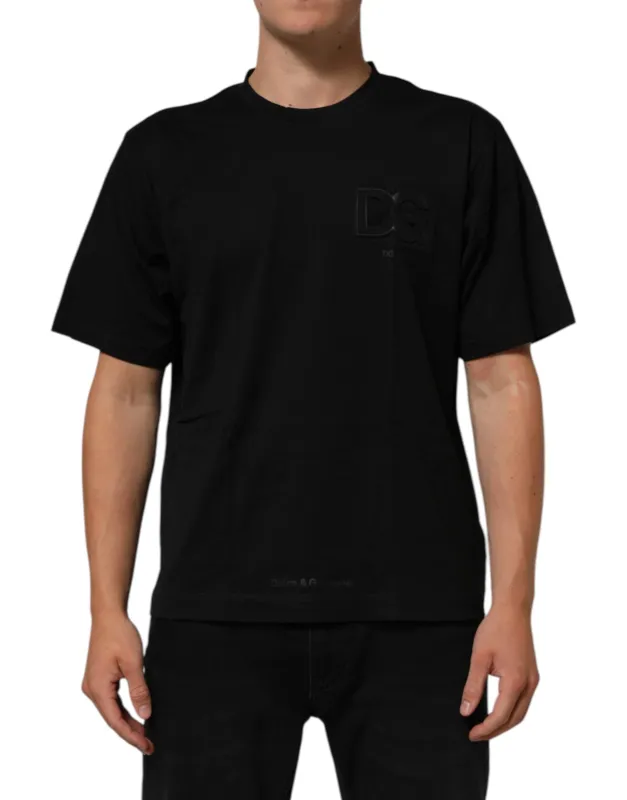 Dolce & Gabbana Black Logo Patch Cotton Men Crew Neck T-shirt sold by Siebentaschen
