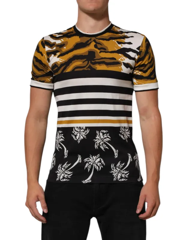 Dolce & Gabbana Multicolor Leopard Palm Leaf Men Crew Neck T-shirt sold by Siebentaschen