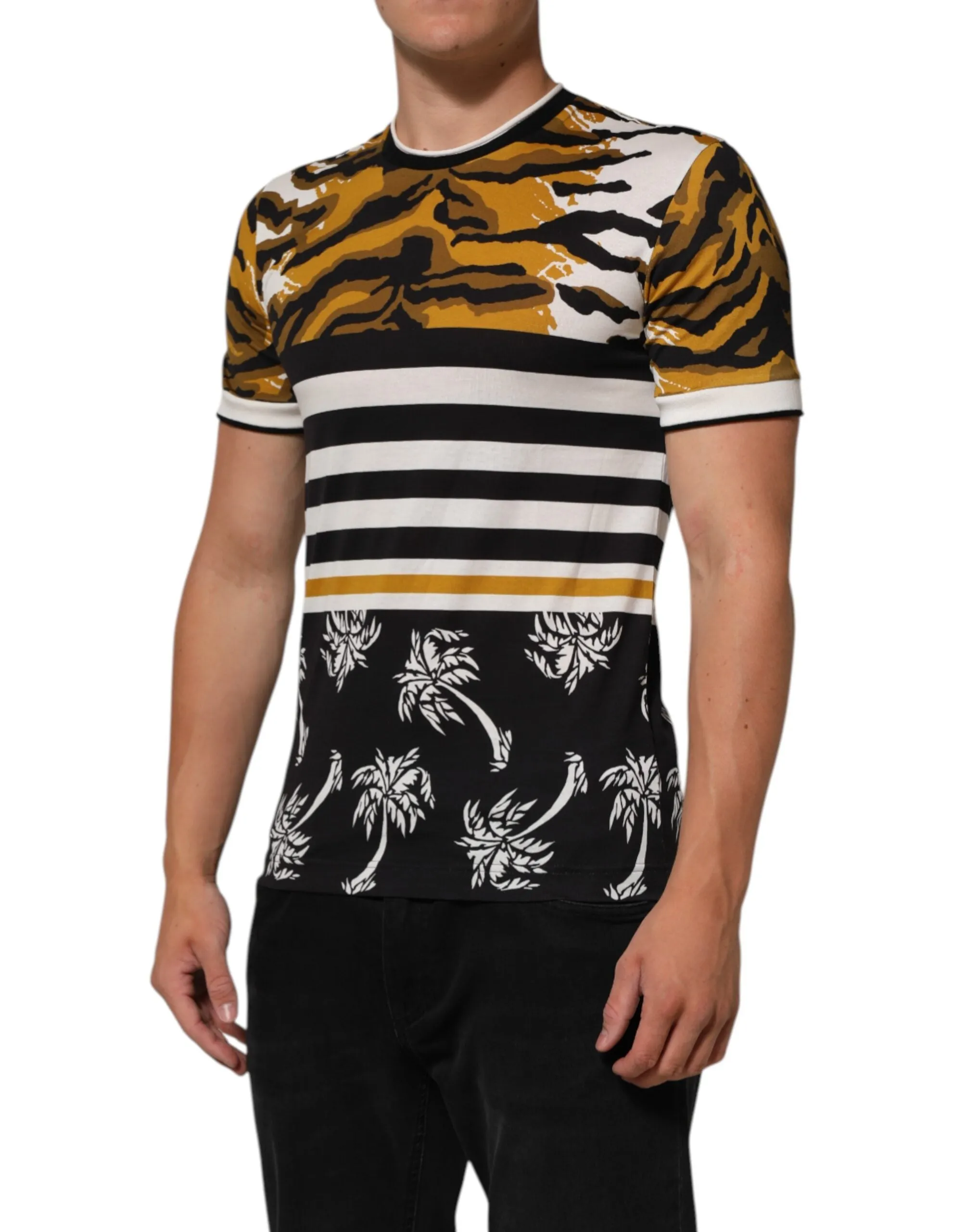 Dolce & Gabbana Multicolor Leopard Palm Leaf Men Crew Neck T-shirt sold by Siebentaschen product image thumbnail 3