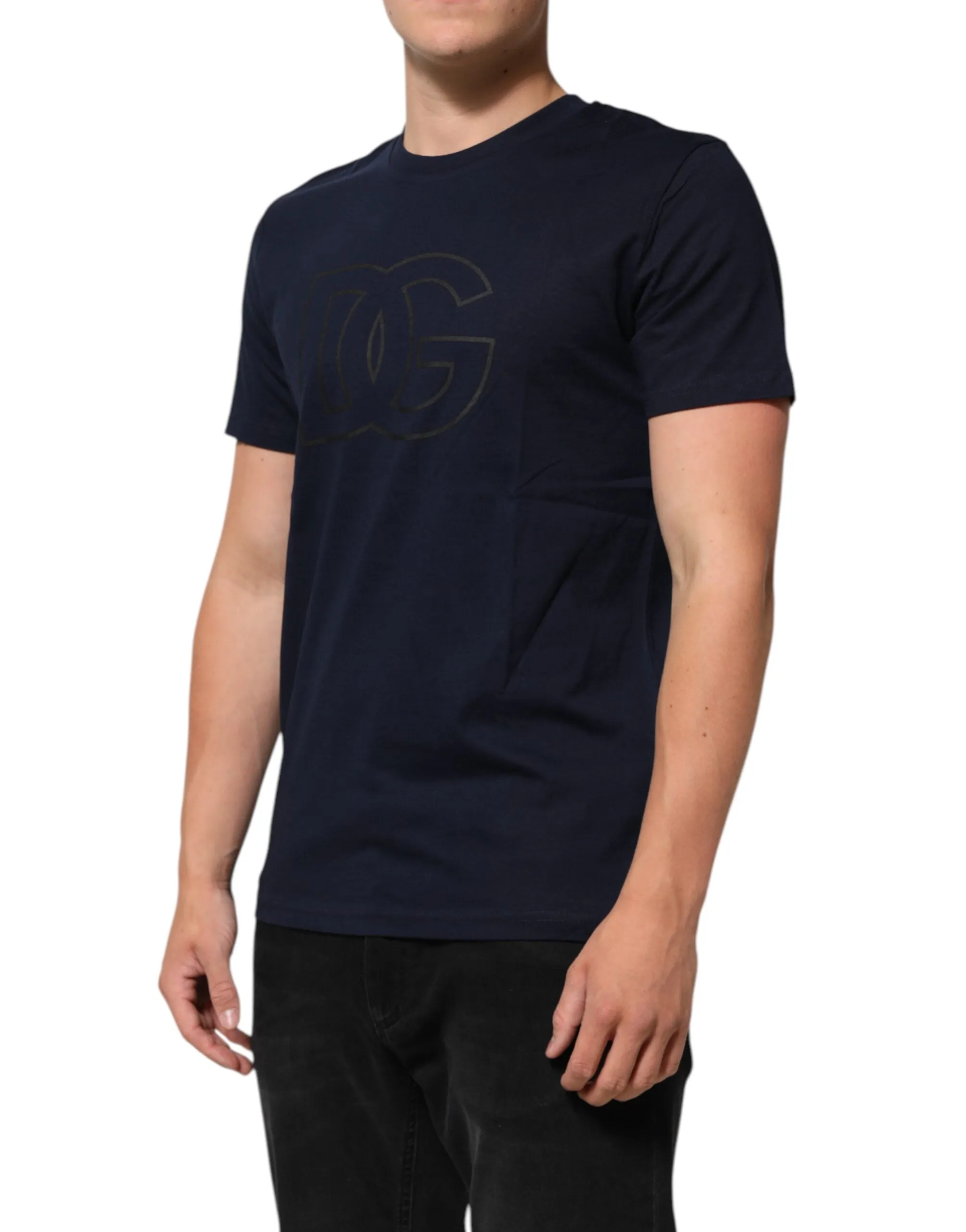 Dolce & Gabbana Dark Blue Cotton DG Logo Print Men’s Top T-shirt sold by Siebentaschen product image thumbnail 3