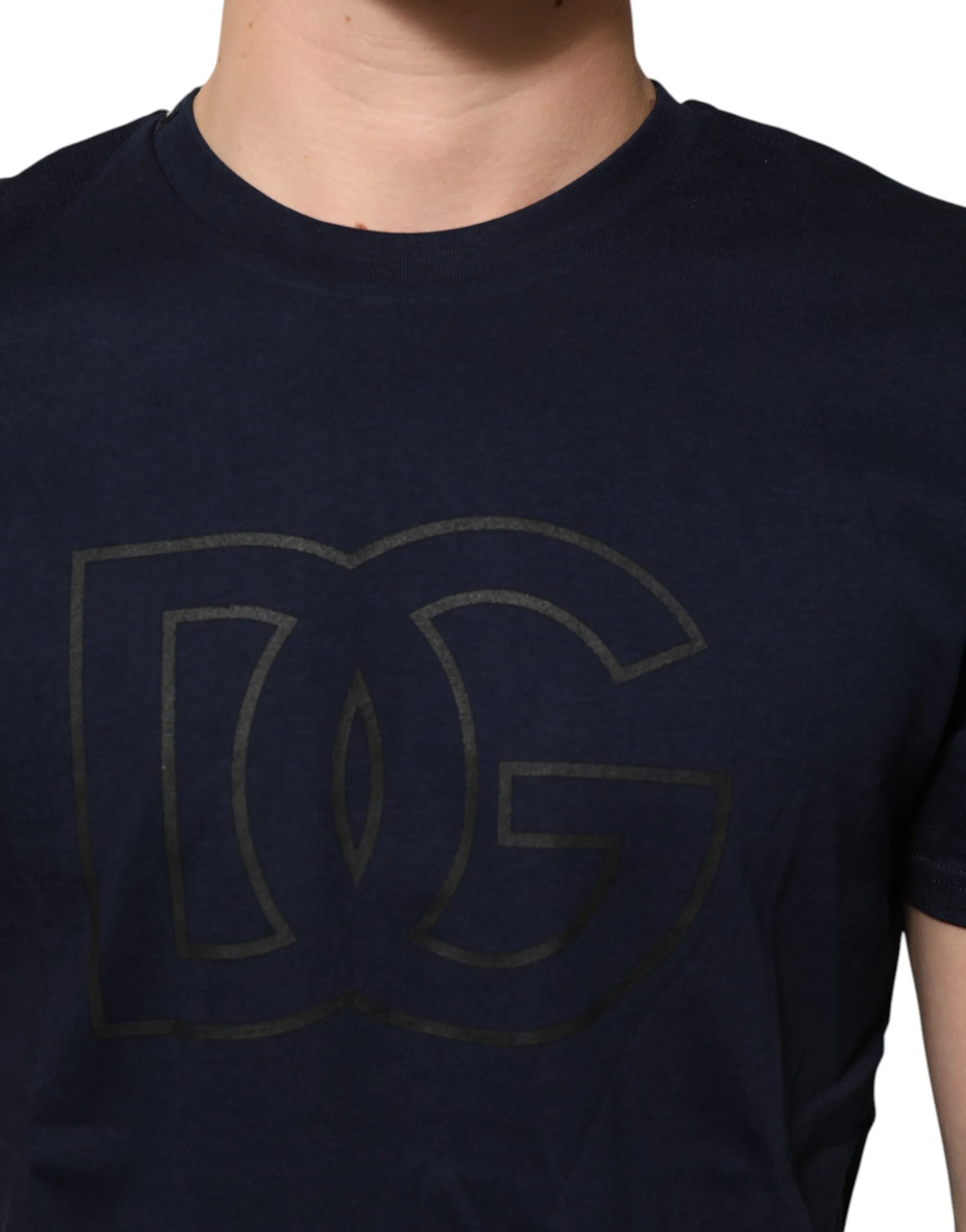 Dolce & Gabbana Dark Blue Cotton DG Logo Print Men’s Top T-shirt sold by Siebentaschen product image thumbnail 5