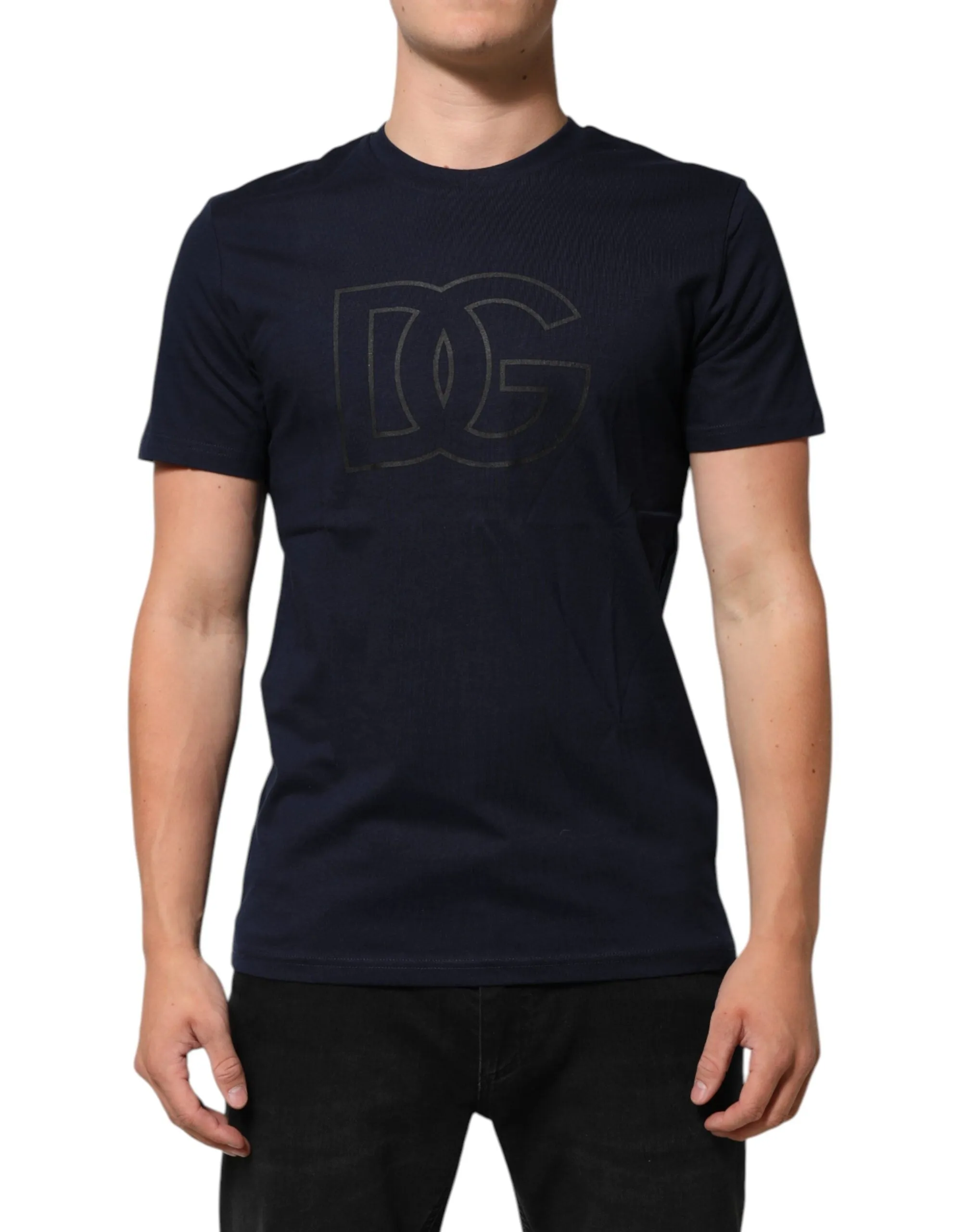 Dolce & Gabbana Dark Blue Cotton DG Logo Print Men’s Top T-shirt sold by Siebentaschen product image thumbnail 2