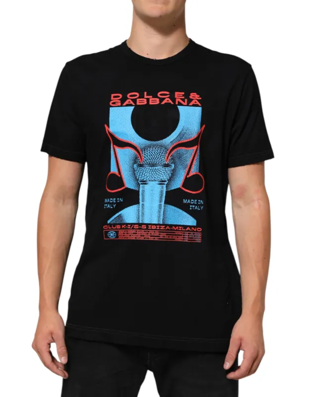 Dolce & Gabbana Black Musical Print Cotton Crew Neck T-shirt sold by Siebentaschen