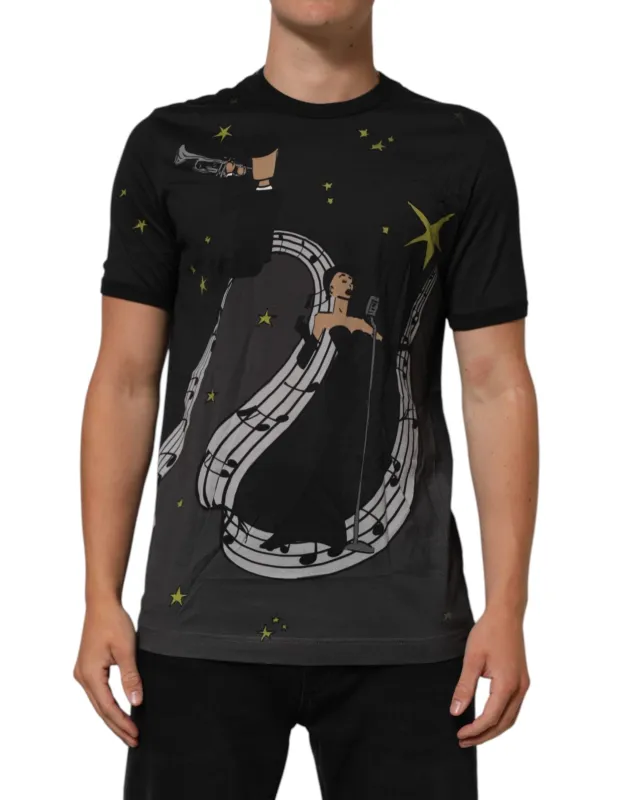 Dolce & Gabbana Black Musical Print Cotton Crew Neck T-shirt sold by Siebentaschen