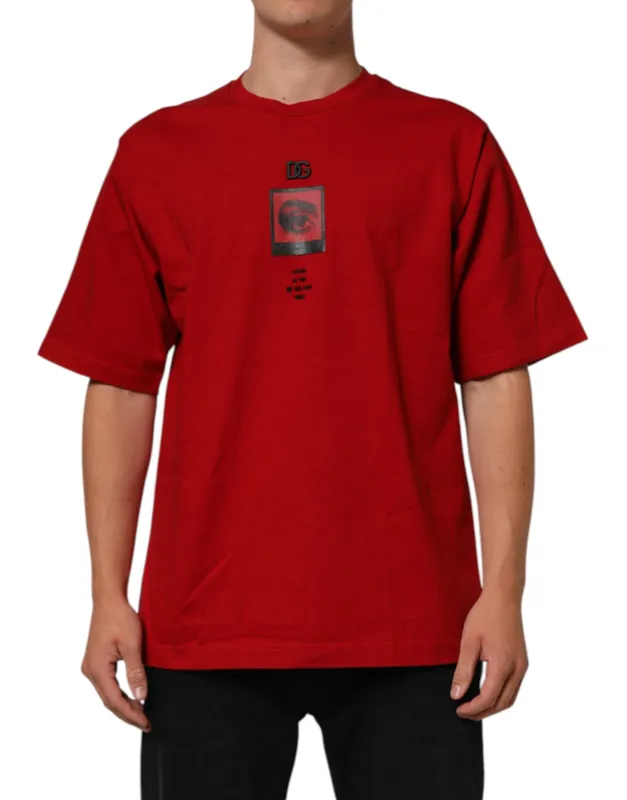 Dolce & Gabbana Red Logo Eye Print Cotton Short Sleeve T-shirt sold by Siebentaschen