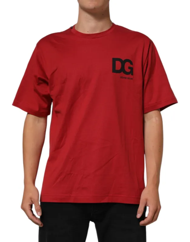 Dolce & Gabbana Red Logo Print Cotton Short Sleeve T-shirt sold by Siebentaschen