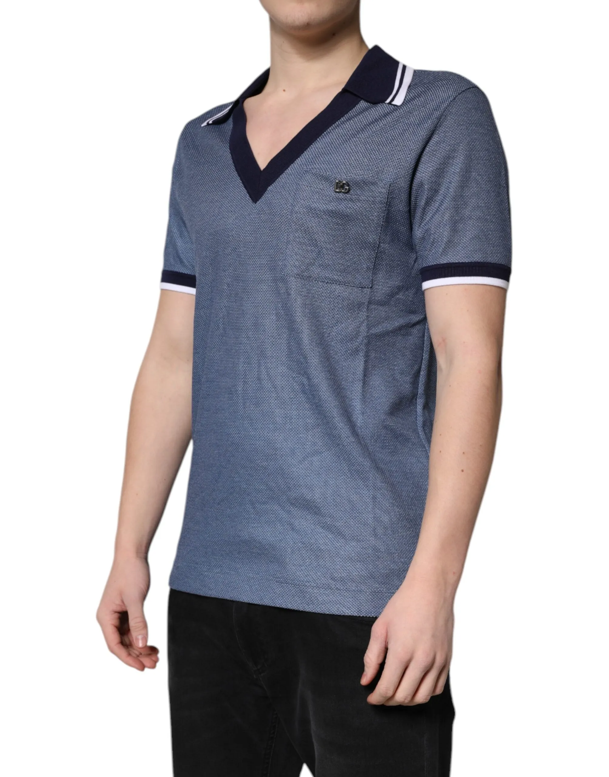 Dolce & Gabbana Blue Collared V-neck Silk Blend Polo T-shirt sold by Siebentaschen product image thumbnail 3