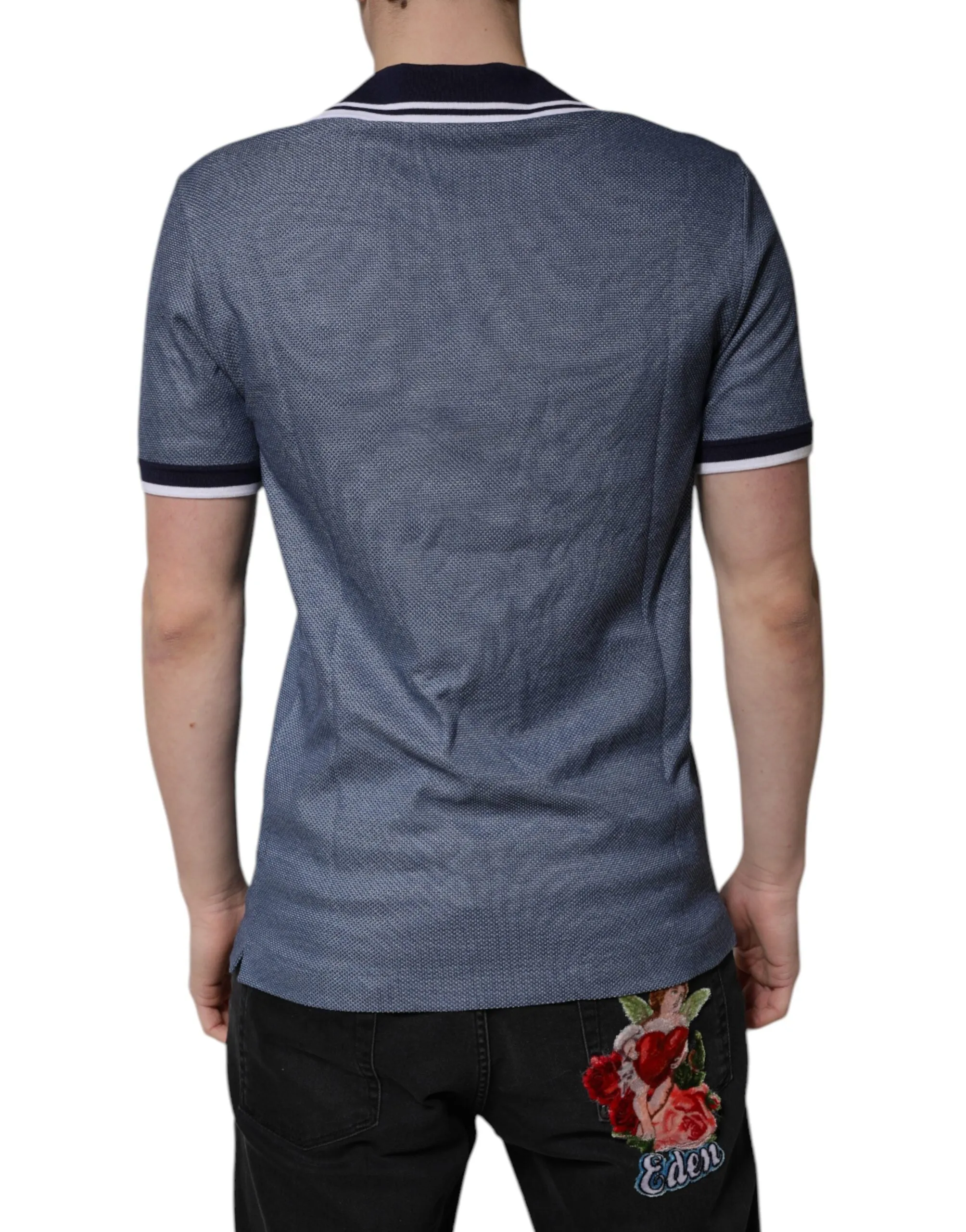 Dolce & Gabbana Blue Collared V-neck Silk Blend Polo T-shirt sold by Siebentaschen product image thumbnail 4