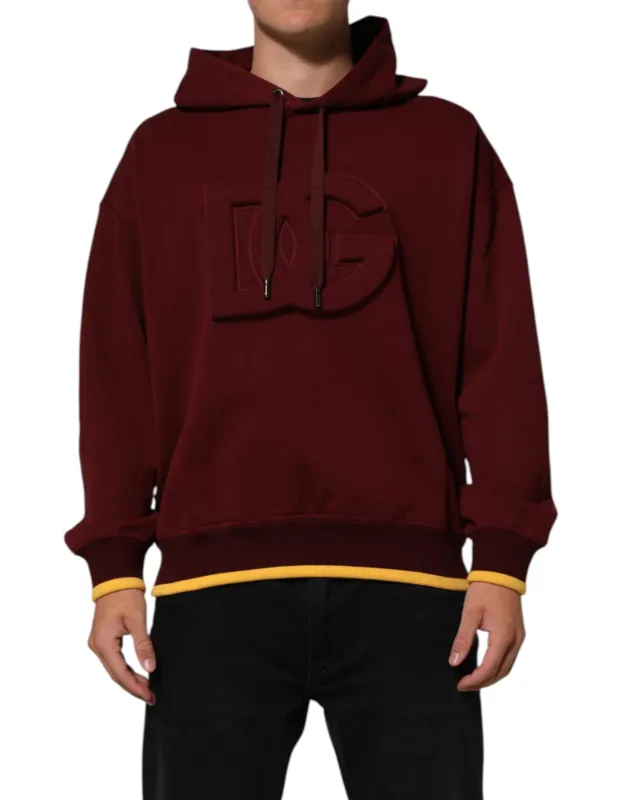 Dolce & Gabbana Maroon Embossed Logo Hooded Sweatshirt Sweater sold by Siebentaschen