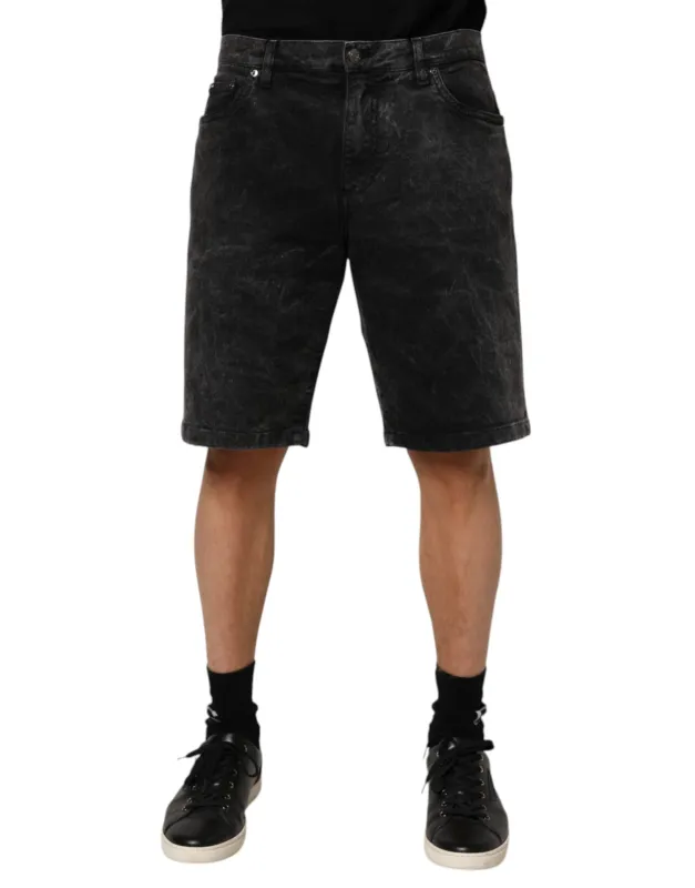 Dolce & Gabbana Black Cotton Mid Waist Denim Men Bermuda Short sold by Siebentaschen
