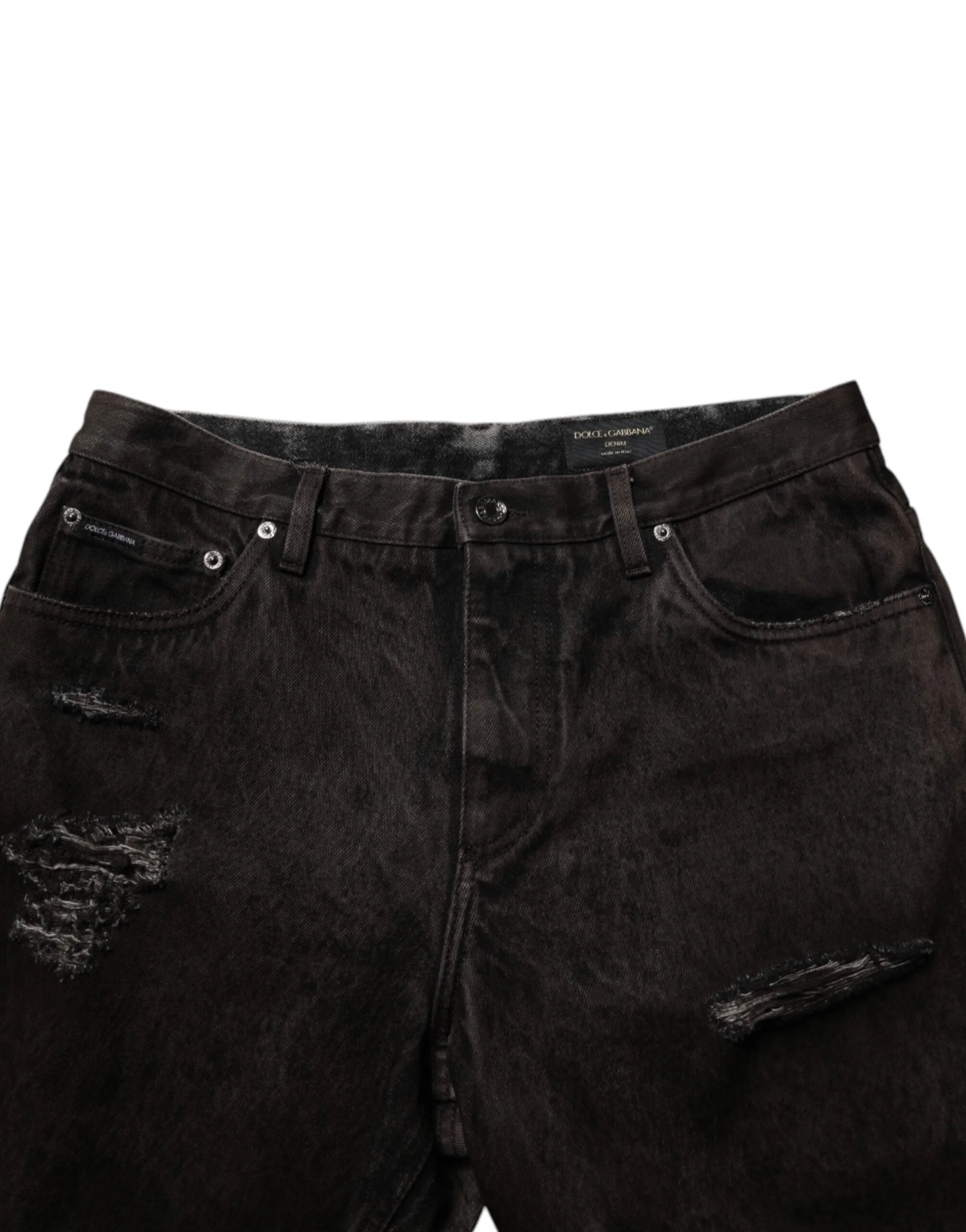 Dolce & Gabbana Black Cotton Tattered Denim Men Bermuda Short sold by Siebentaschen product image thumbnail 5