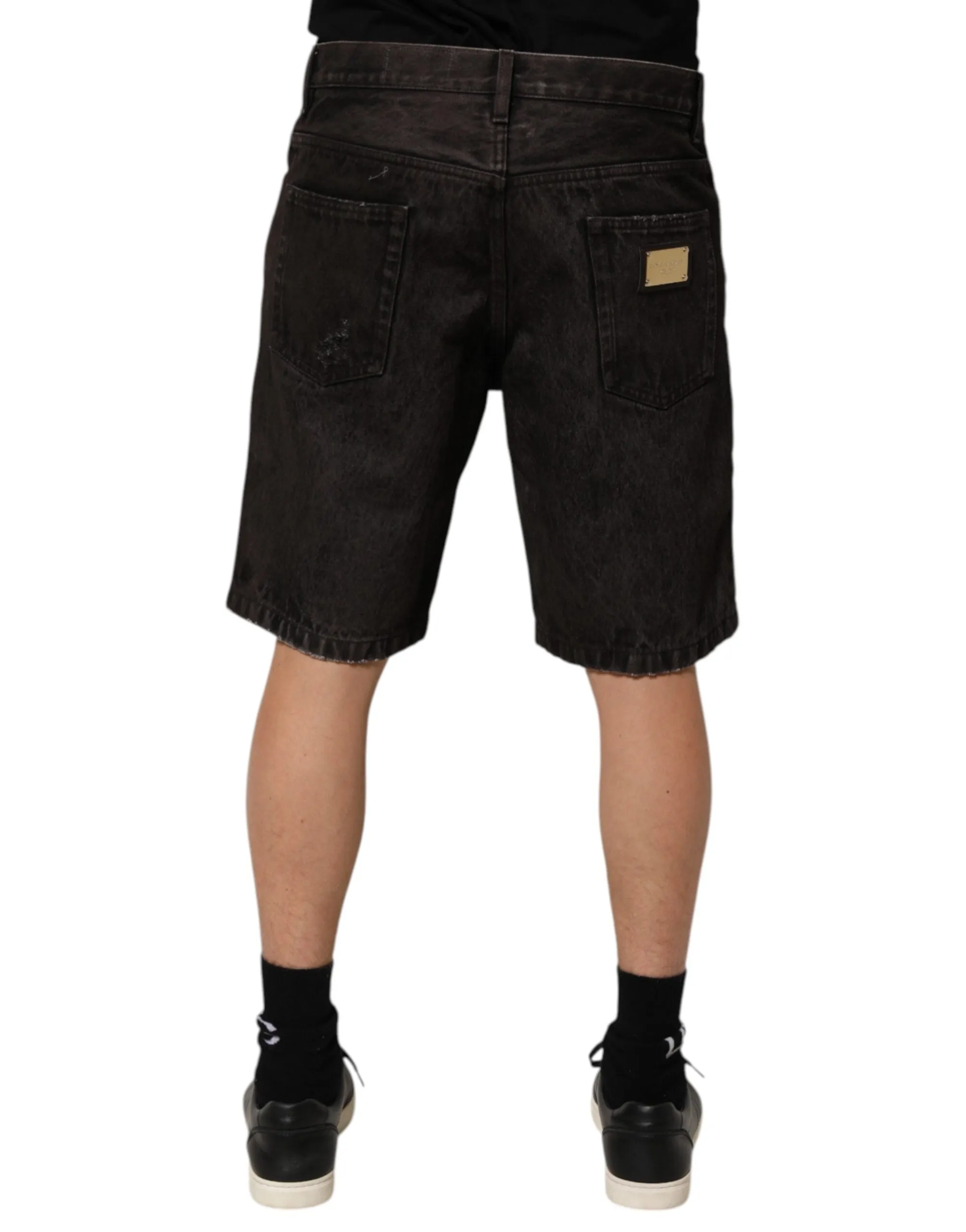 Dolce & Gabbana Black Cotton Tattered Denim Men Bermuda Short sold by Siebentaschen product image thumbnail 4