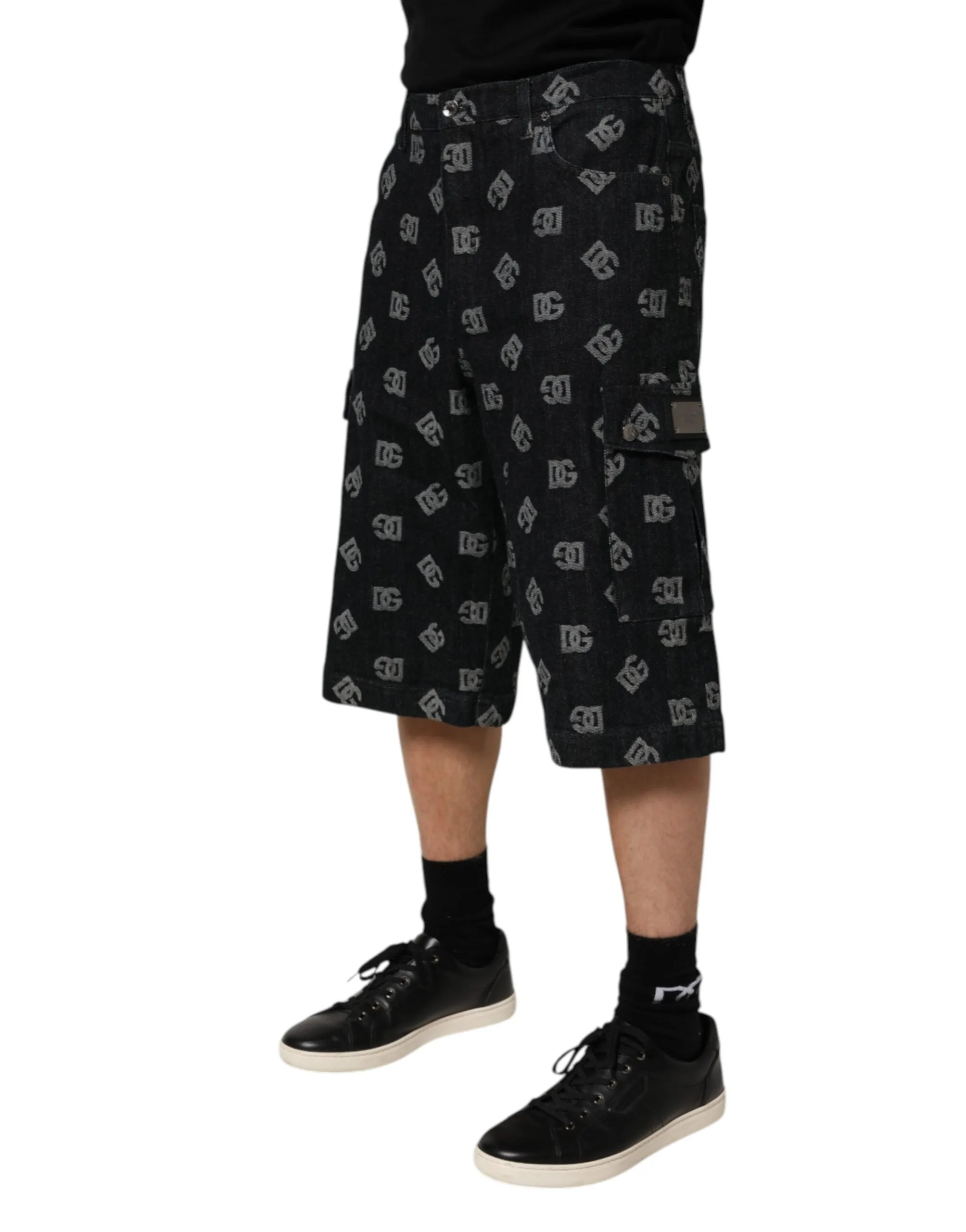 Dolce & Gabbana Black Monogram Denim Cargo Men Bermuda Short sold by Siebentaschen product image thumbnail 3