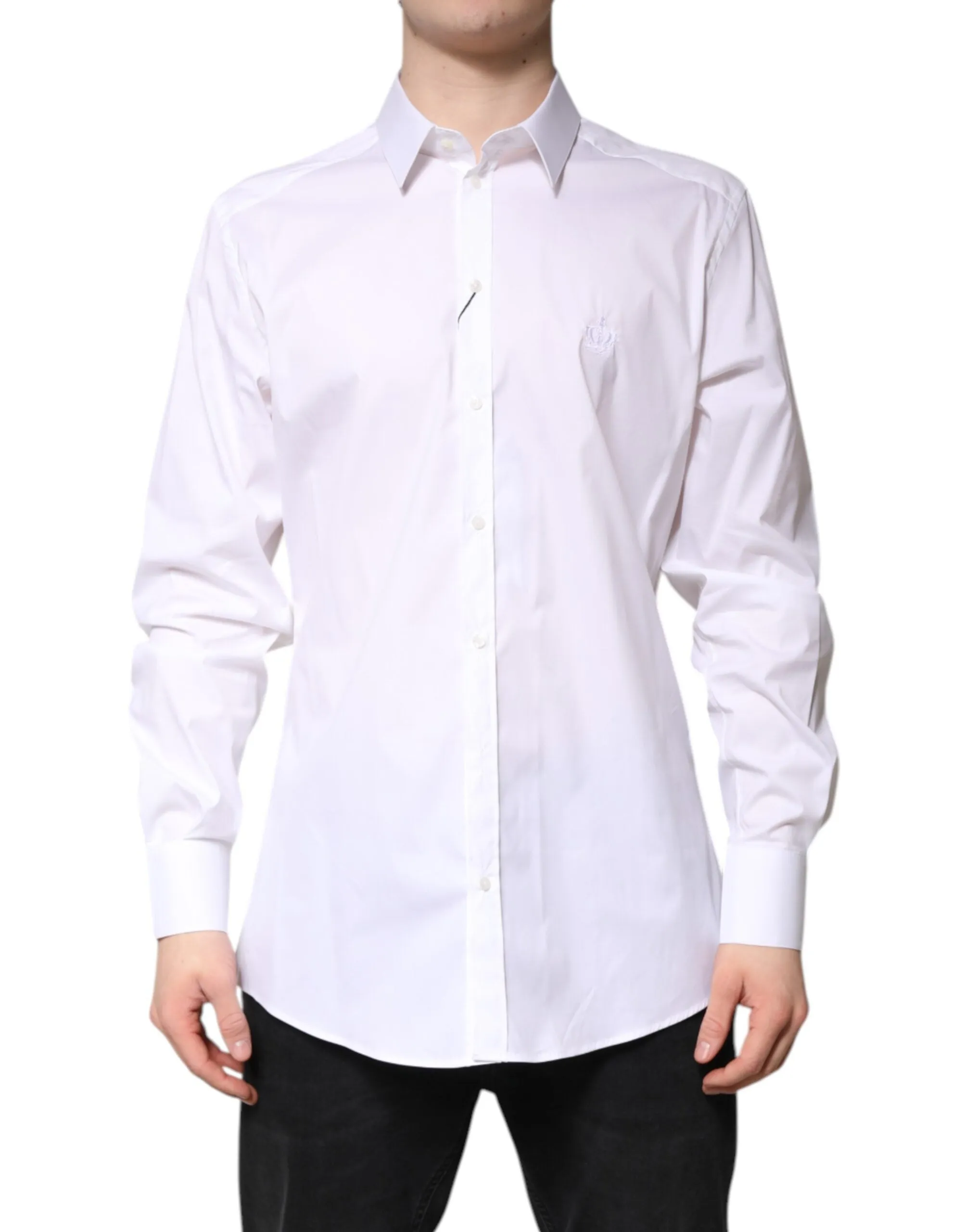 Dolce & Gabbana White Cotton Collared GOLD FormalDress Shirt sold by Siebentaschen product image thumbnail 2