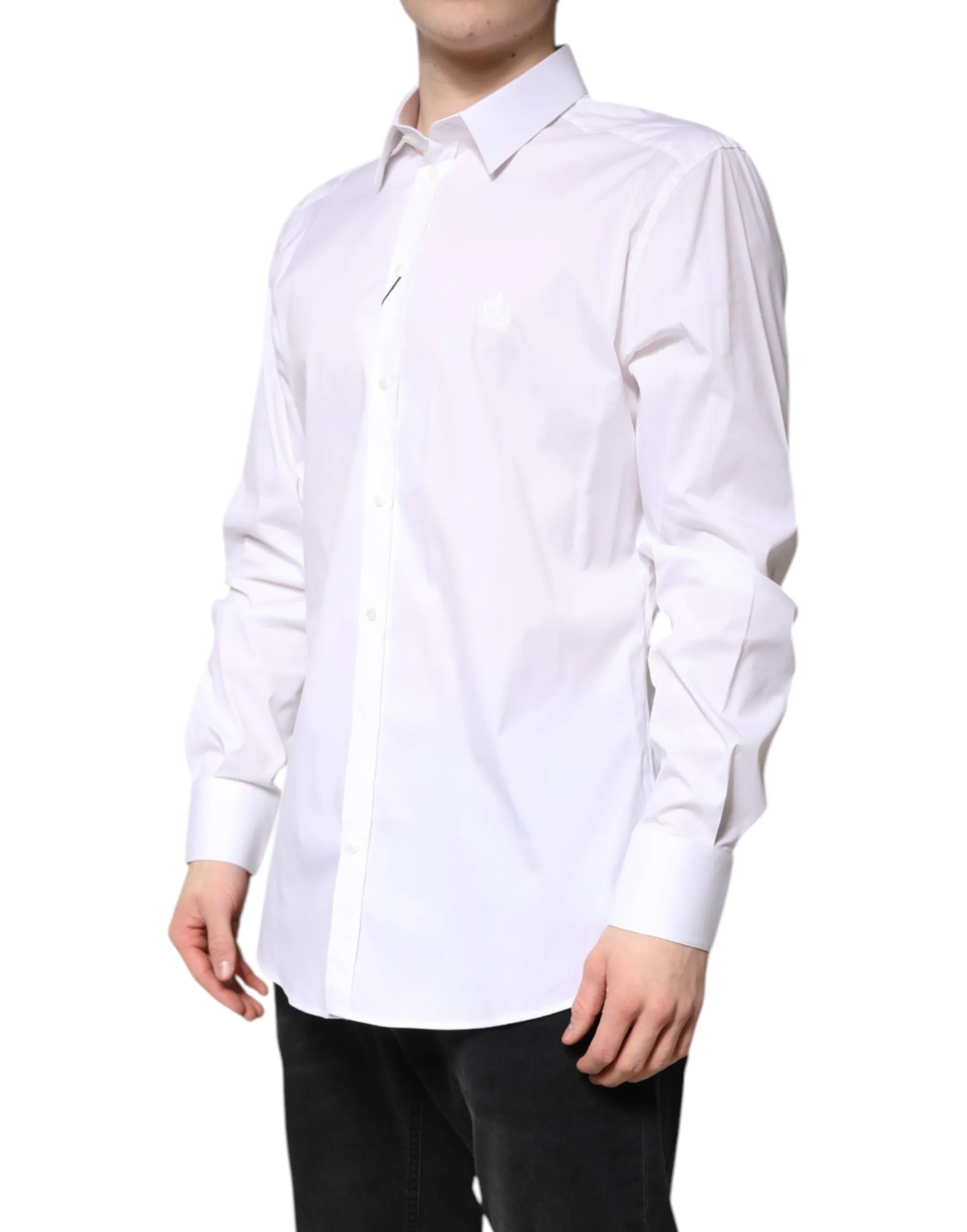 Dolce & Gabbana White Cotton Collared GOLD FormalDress Shirt sold by Siebentaschen product image thumbnail 3