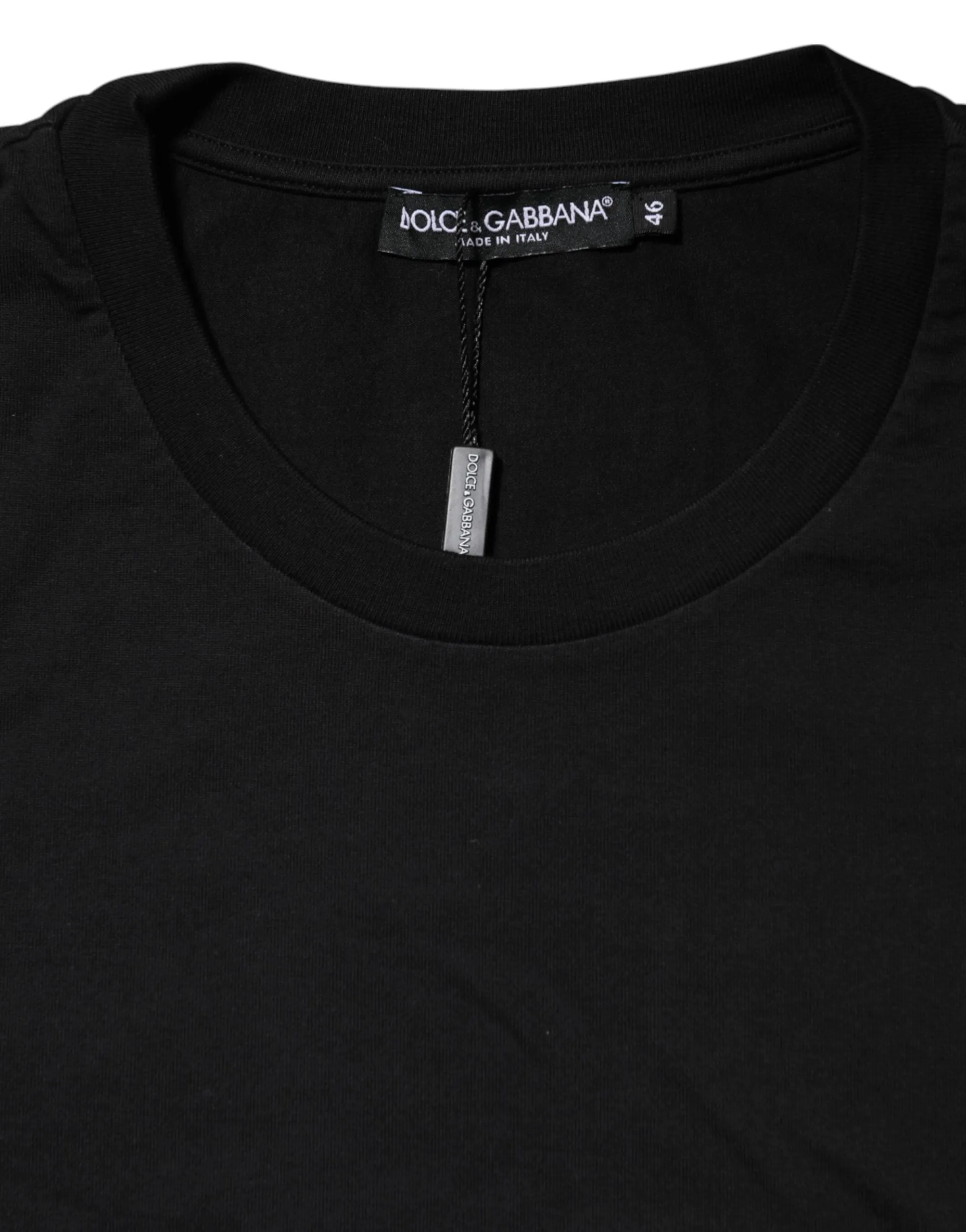 Dolce & Gabbana Black Logo Print Cotton Men Crew Neck T-shirt sold by Siebentaschen product image thumbnail 4