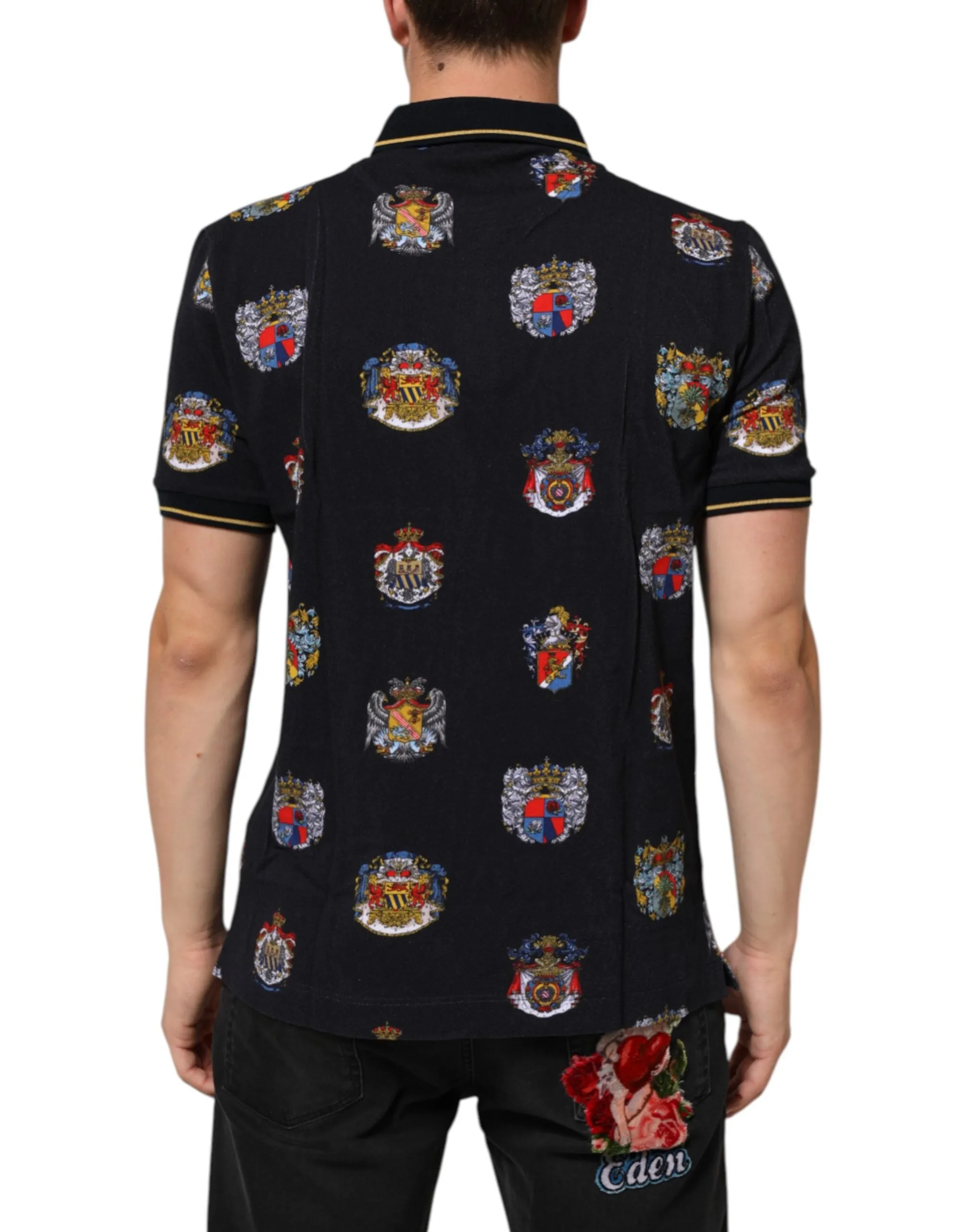 Dolce & Gabbana Blue Heraldic Crest Print Polo Shirt T-shirt sold by Siebentaschen product image thumbnail 4