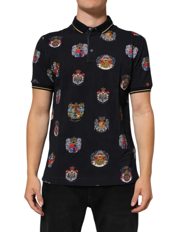 Dolce & Gabbana Blue Heraldic Crest Print Polo Shirt T-shirt sold by Siebentaschen