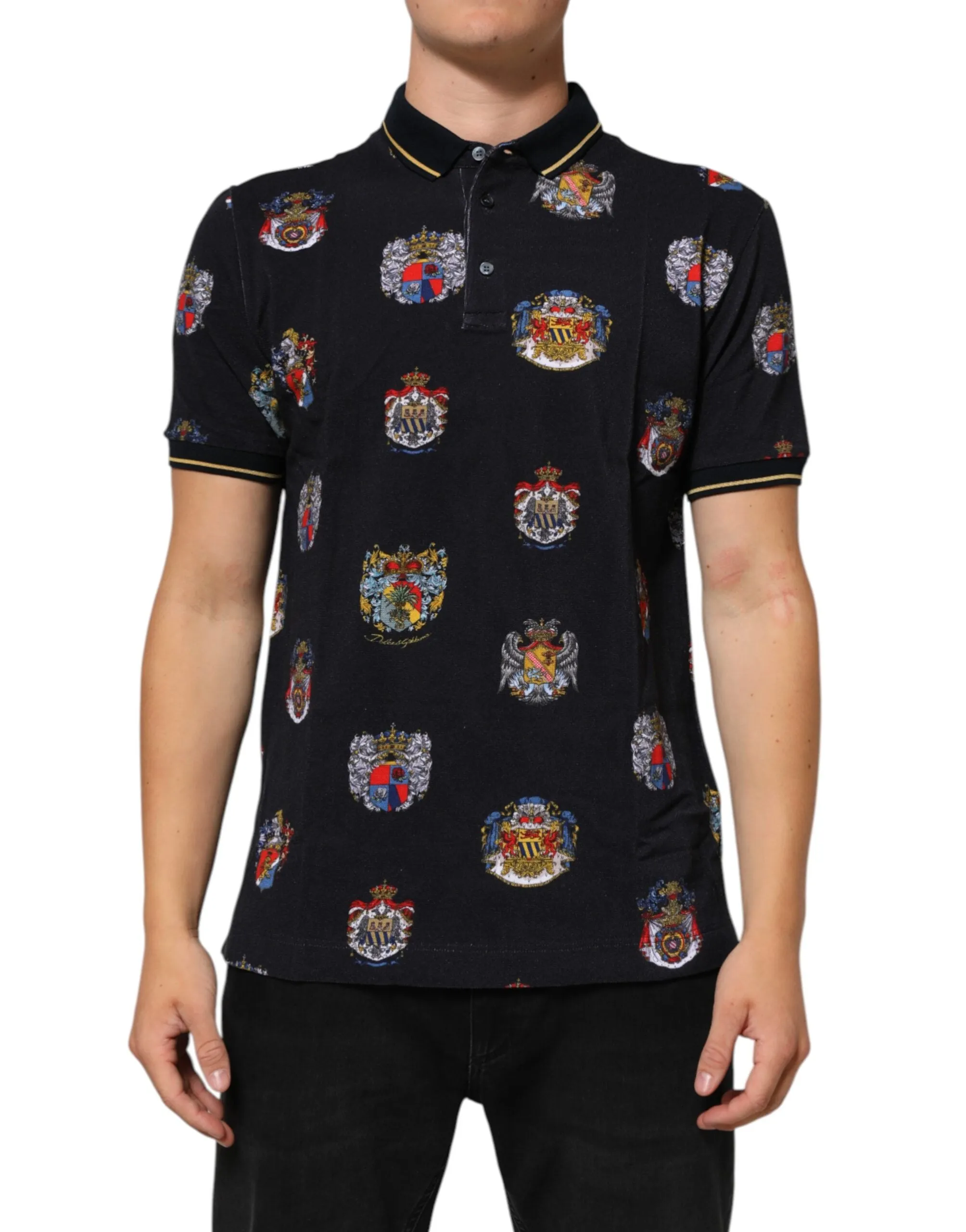 Dolce & Gabbana Blue Heraldic Crest Print Polo Shirt T-shirt sold by Siebentaschen product image thumbnail 2