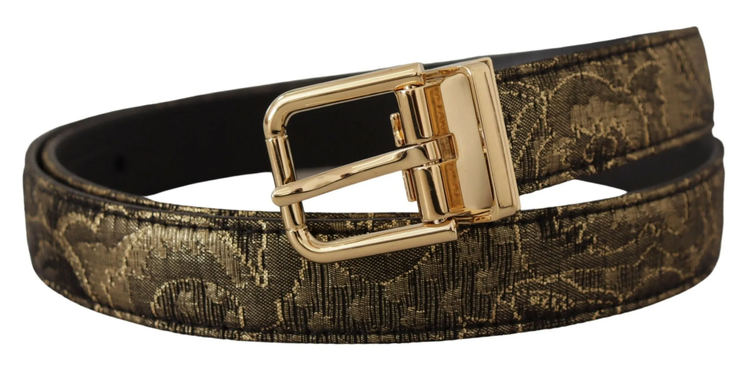 Dolce & Gabbana Black Two-toned Leather Gold Engraved Buckle Belt sold by Siebentaschen product image thumbnail 2