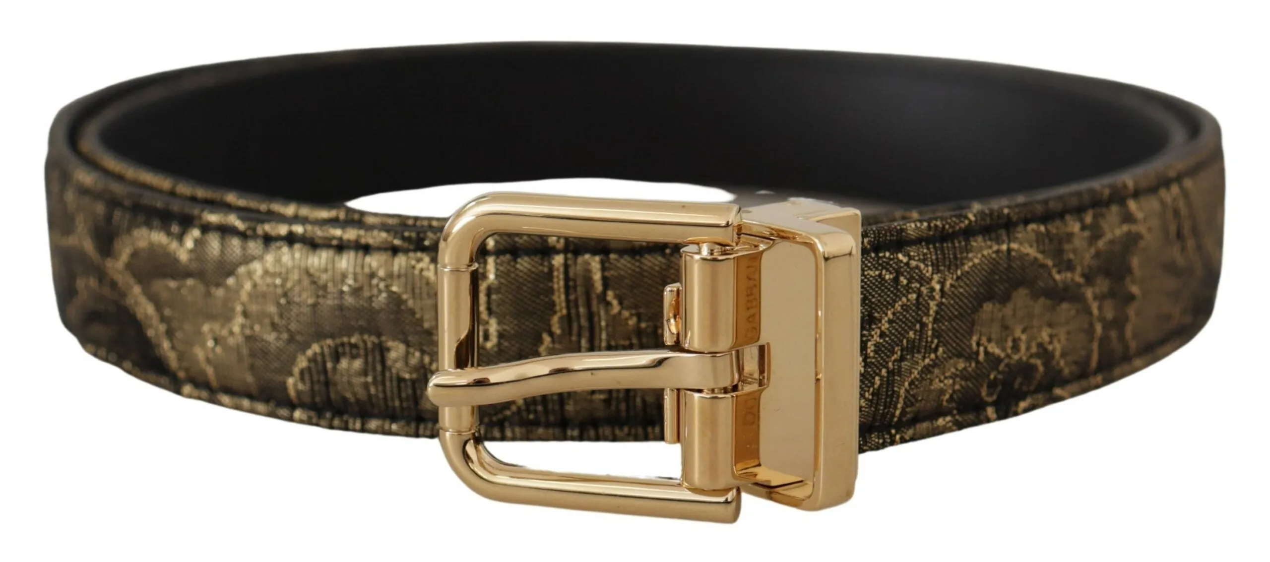 Dolce & Gabbana Black Two-toned Leather Gold Engraved Buckle Belt sold by Siebentaschen