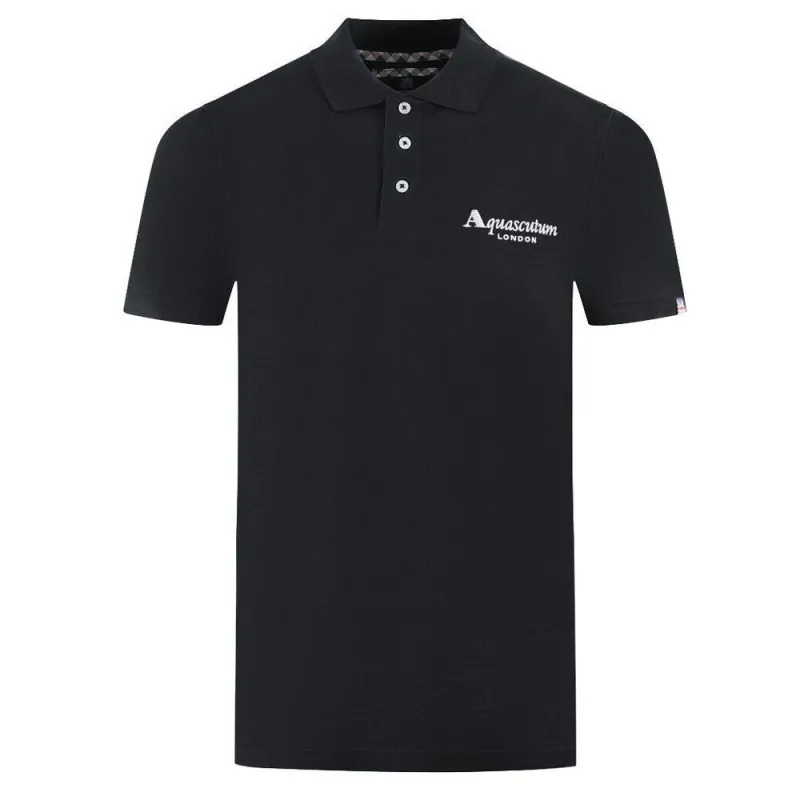 Aquascutum Black Cotton Polo Shirt sold by Siebentaschen
