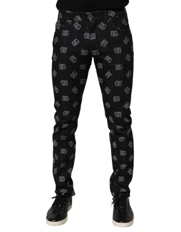 Dolce & Gabbana Black DG Monogram Cotton Skinny Denim Jeans made by Siebentaschen