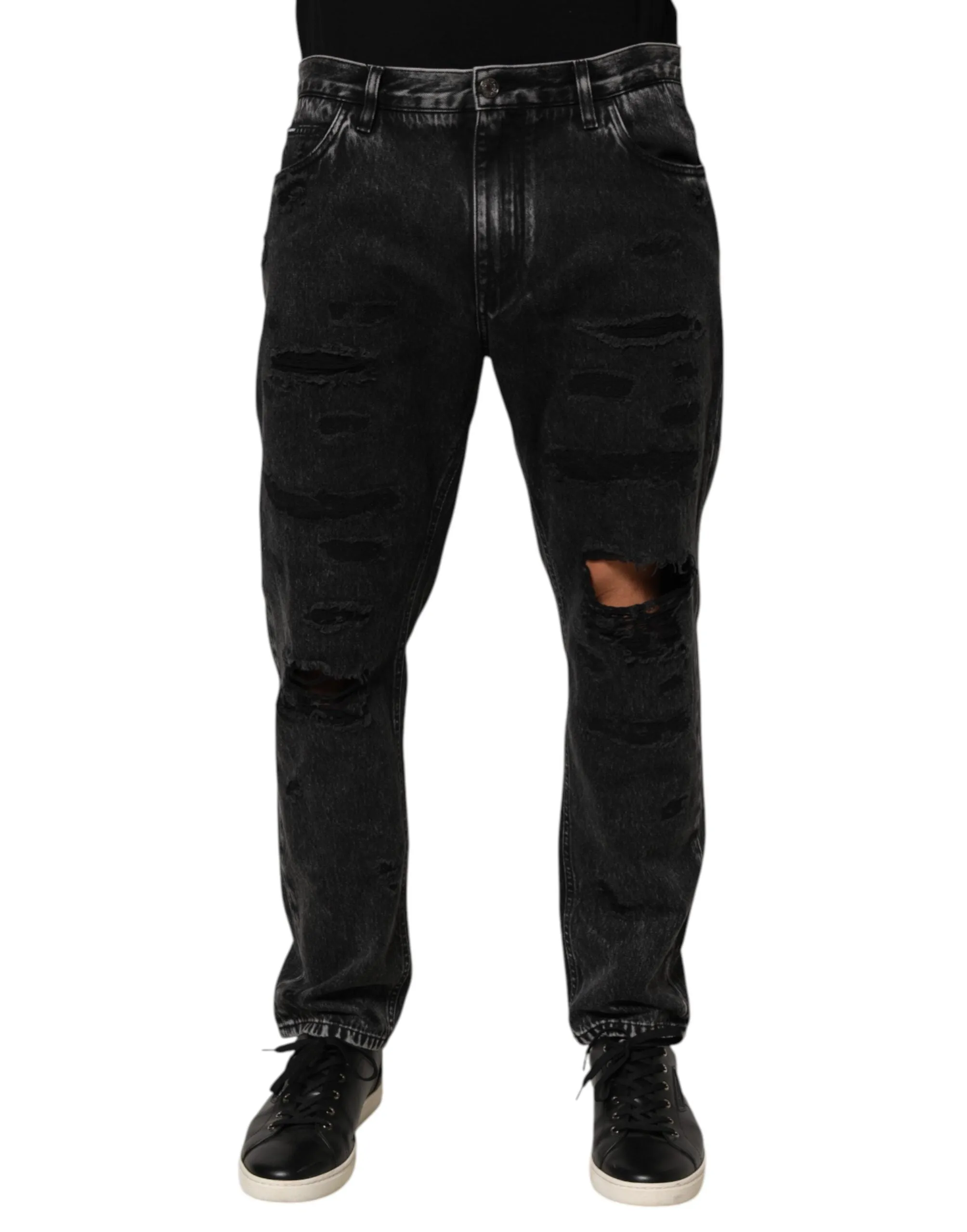 Dolce & Gabbana Black Washed Ripped Loose Cotton Denim Jeans sold by Siebentaschen product image thumbnail 2