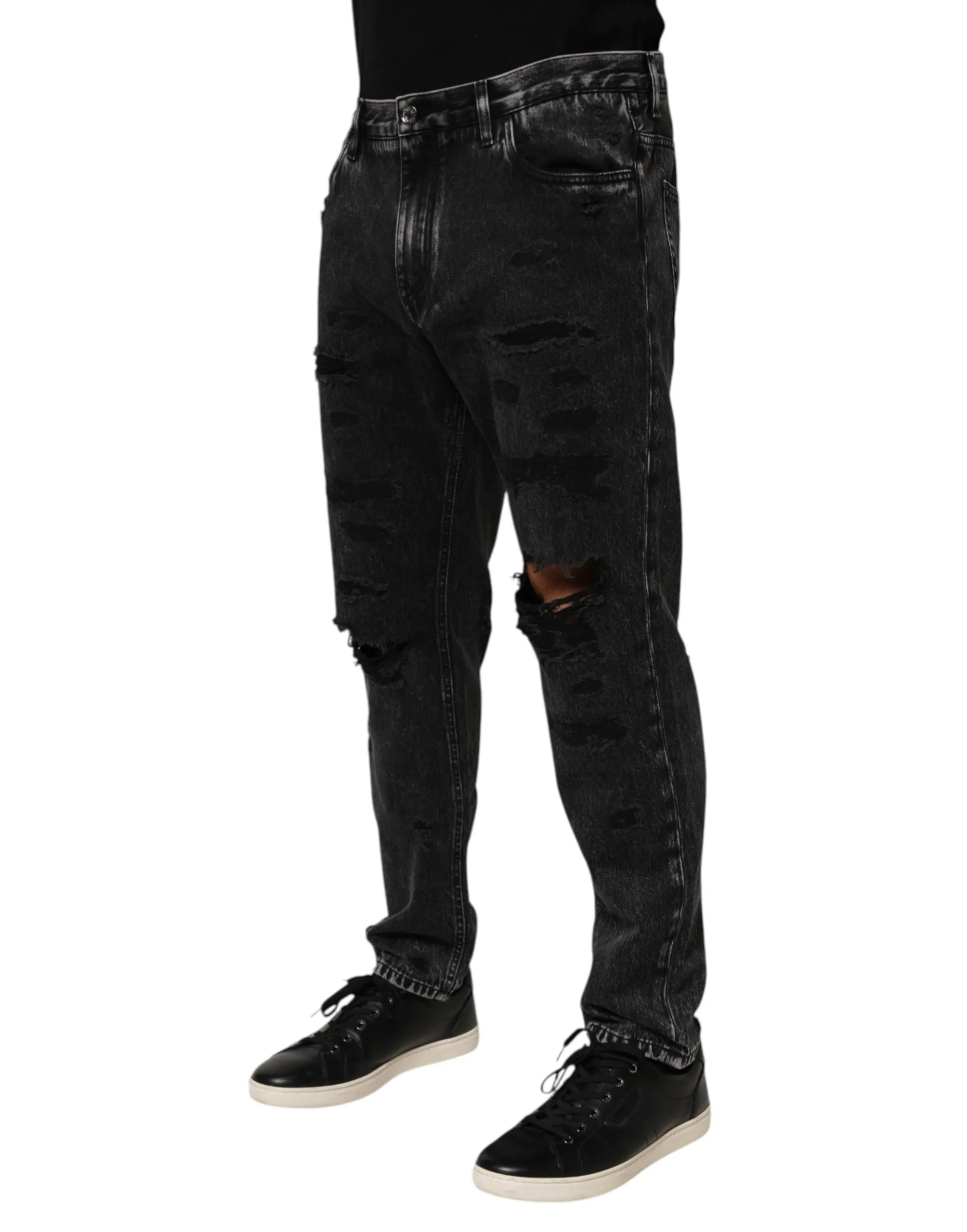 Dolce & Gabbana Black Washed Ripped Loose Cotton Denim Jeans sold by Siebentaschen product image thumbnail 3