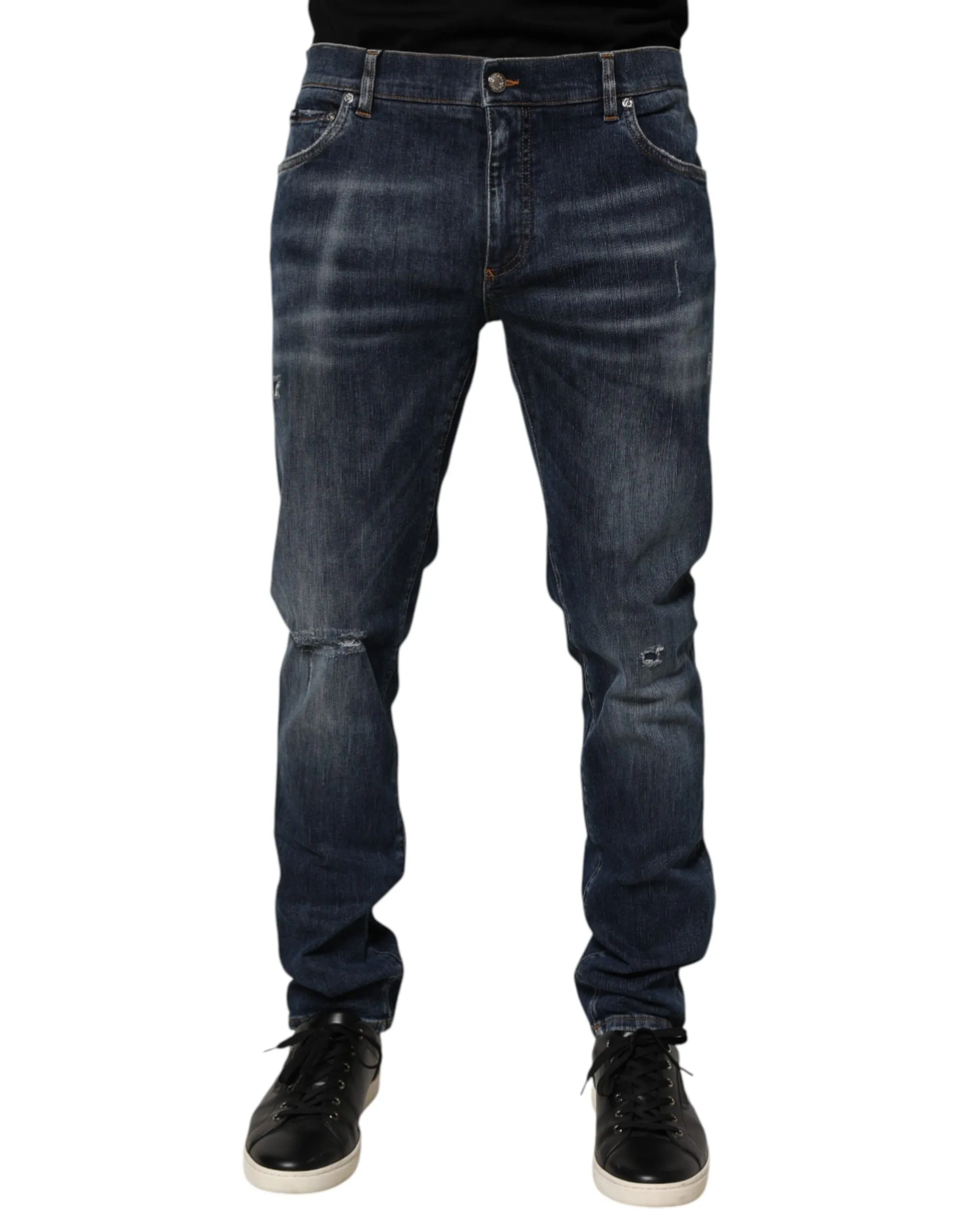 Dolce & Gabbana Dark Blue Washed Running Ripped Denim Jeans sold by Siebentaschen product image thumbnail 2
