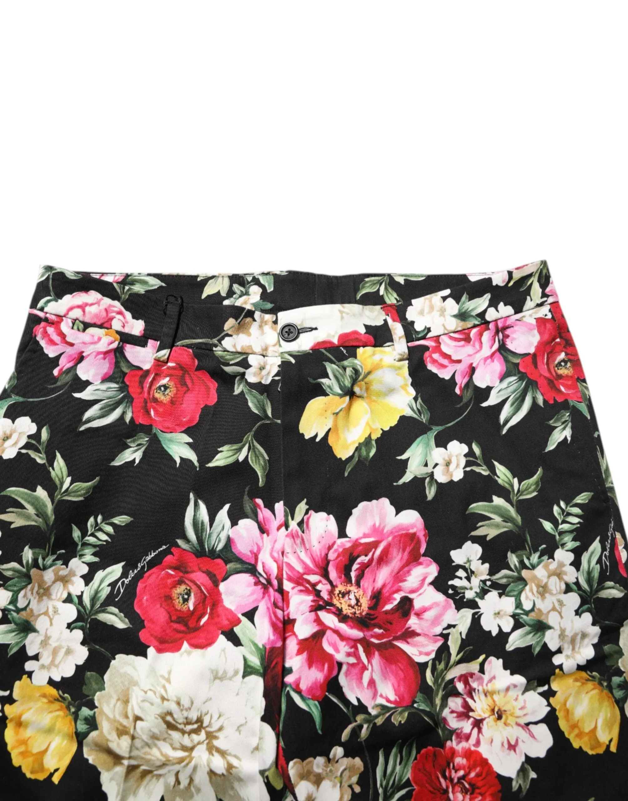 Dolce & Gabbana Black Floral Cotton Dress Formal Trouser Pants sold by Siebentaschen product image thumbnail 5