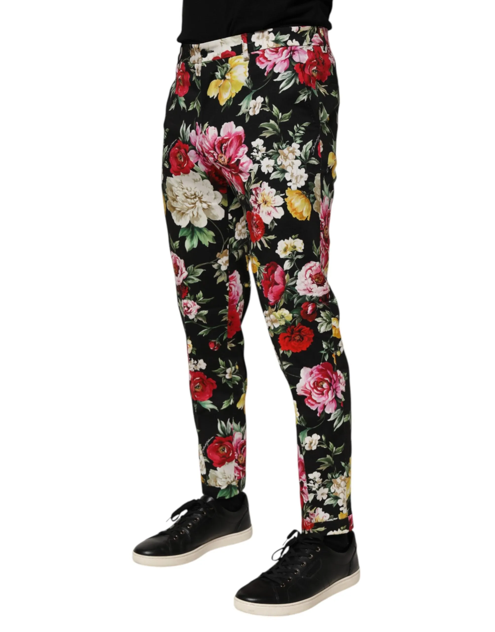 Dolce & Gabbana Black Floral Cotton Dress Formal Trouser Pants sold by Siebentaschen product image thumbnail 3