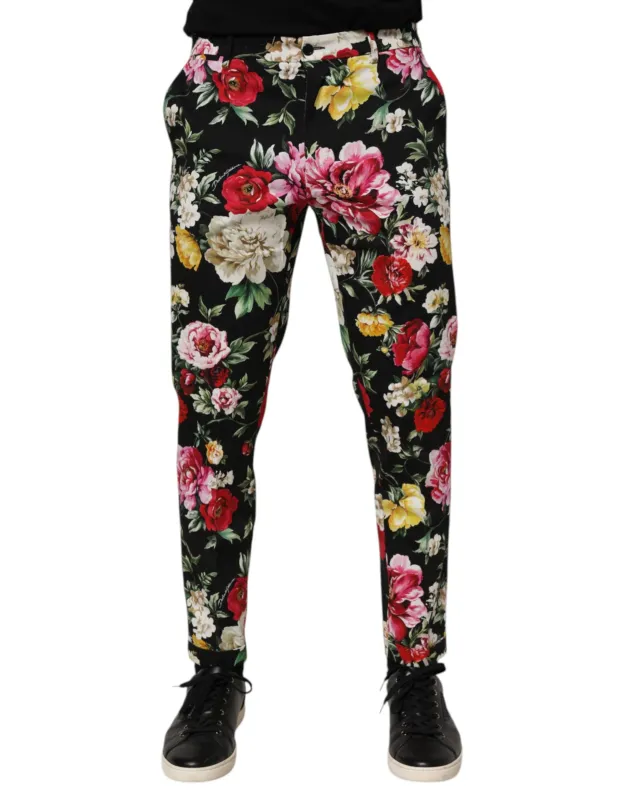 Dolce & Gabbana Black Floral Cotton Dress Formal Trouser Pants sold by Siebentaschen